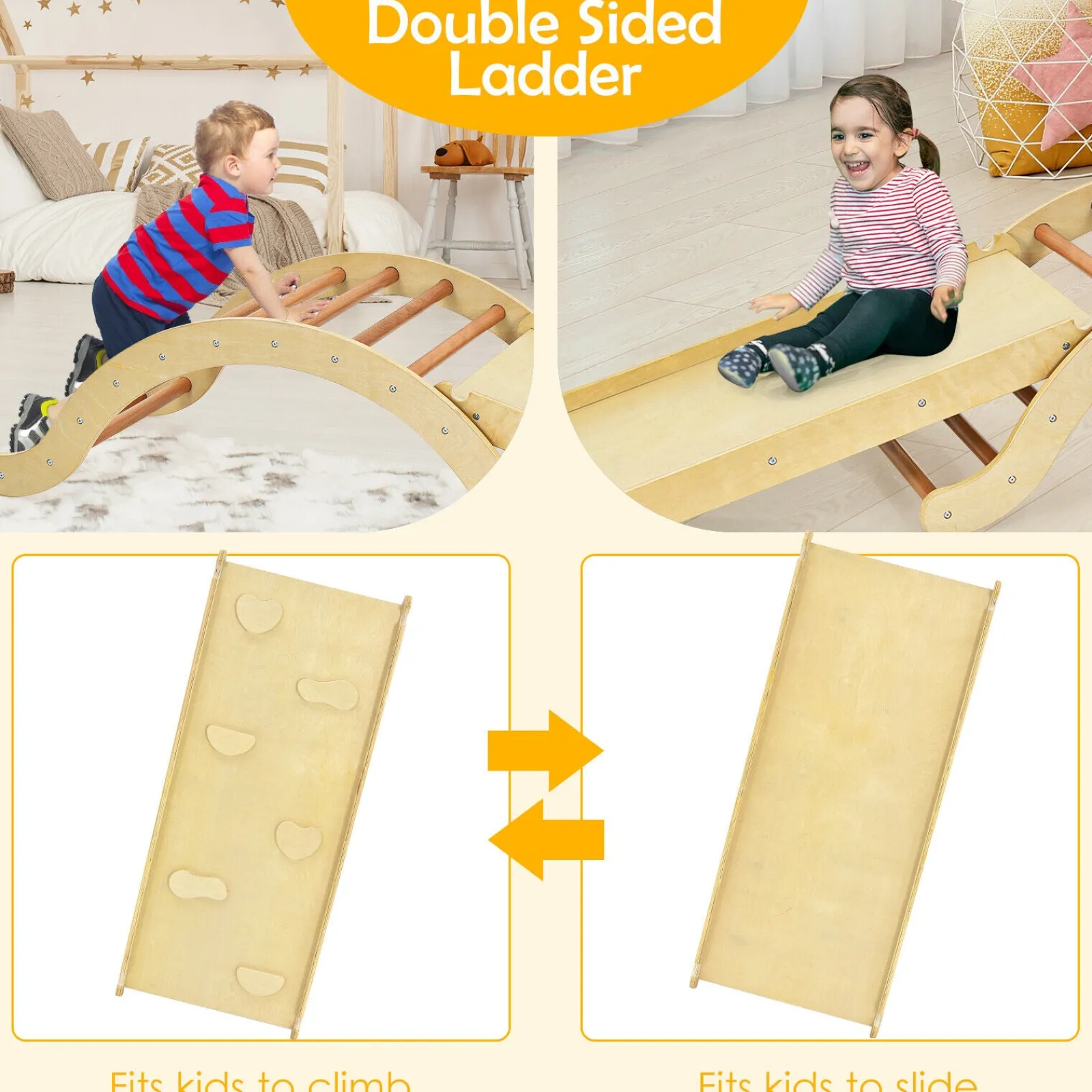 Little Helper Swing & Slide Sets & Garden Play & Trampolines | Kids Climbing Frames & Activity Toys | 4-in-1 Children's Eco Wood Pikler Climbing Arch, Rocker Chair, Slide & Climber | Natural Wood