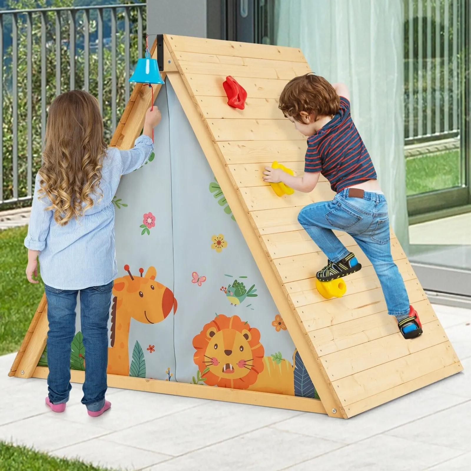 Little Helper Swing & Slide Sets & Garden Play & Trampolines | Kids Climbing Frames & Activity Toys | 2-in-1 Children's Montessori Fir Wood Climbing Frame | Climbing Wall and Playhouse | 3-8 Years