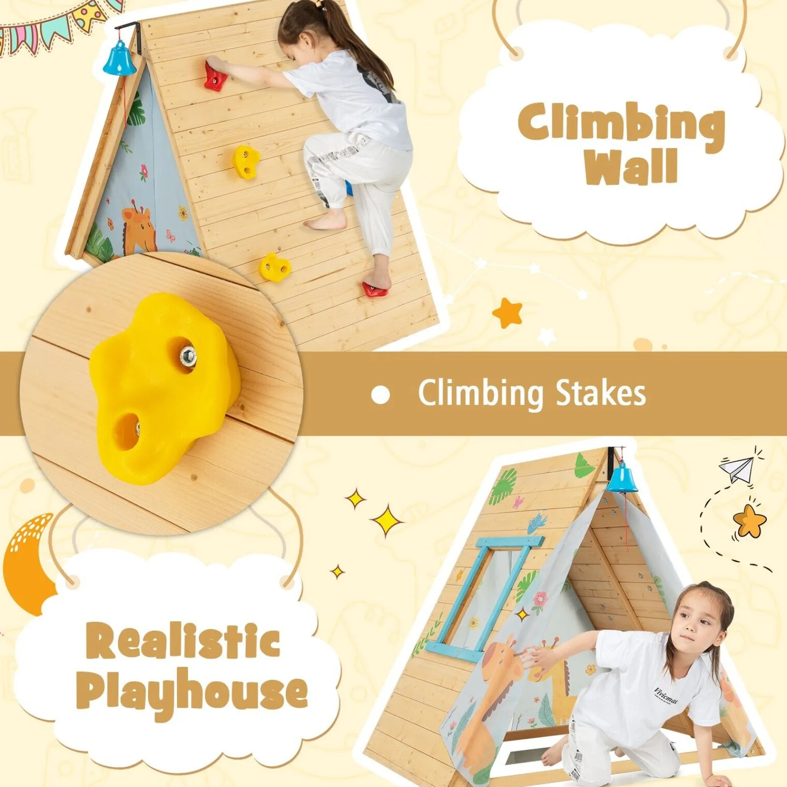 Little Helper Swing & Slide Sets & Garden Play & Trampolines | Kids Climbing Frames & Activity Toys | 2-in-1 Children's Montessori Fir Wood Climbing Frame | Climbing Wall and Playhouse | 3-8 Years