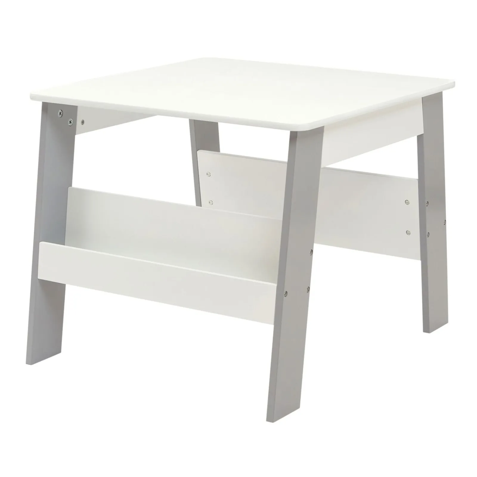 Little Helper Table & Chairs (wooden) | 2-in-1 Childrens Table and 2 Chairs Set | Bookshelf & Storage | White and Grey