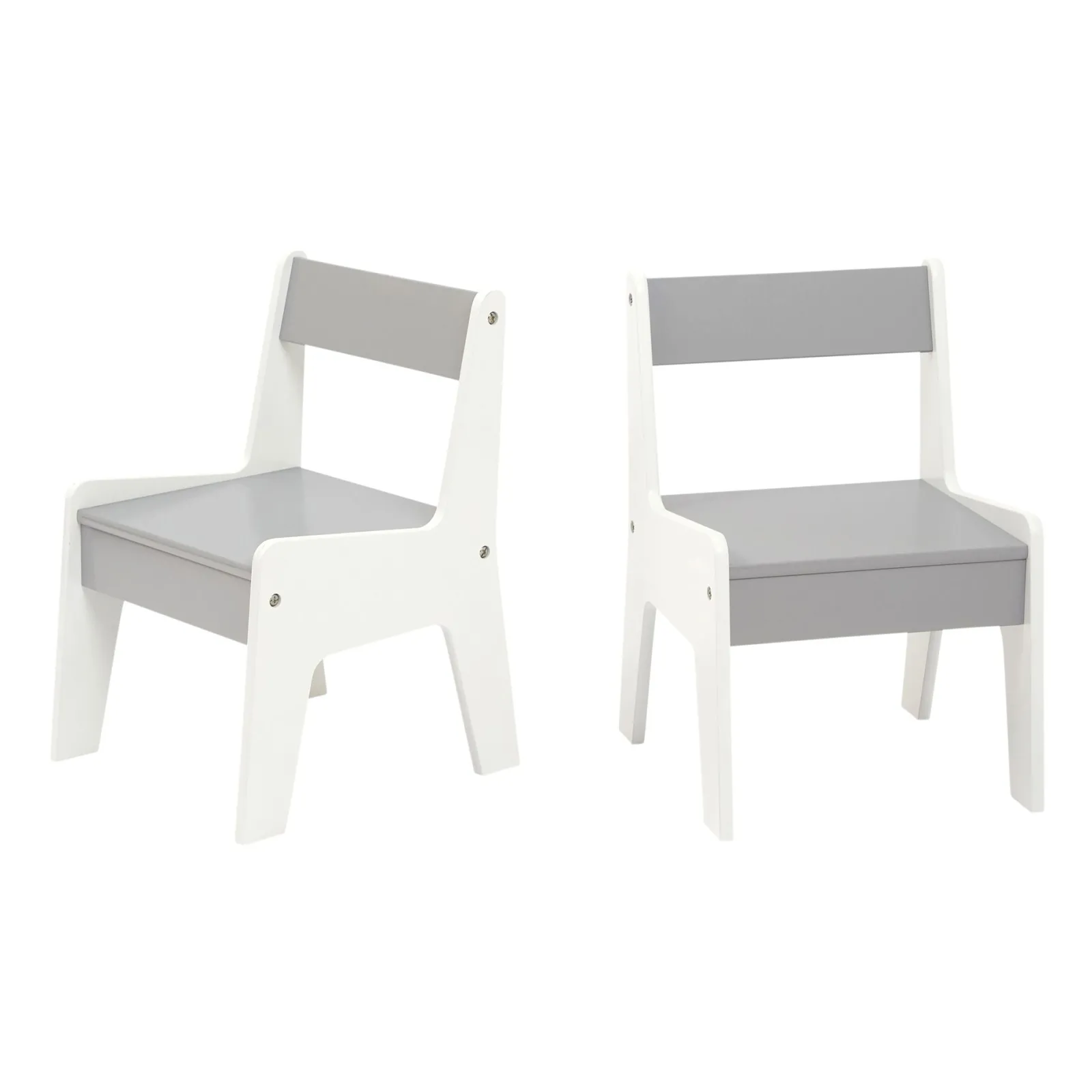 Little Helper Table & Chairs (wooden) | 2-in-1 Childrens Table and 2 Chairs Set | Bookshelf & Storage | White and Grey
