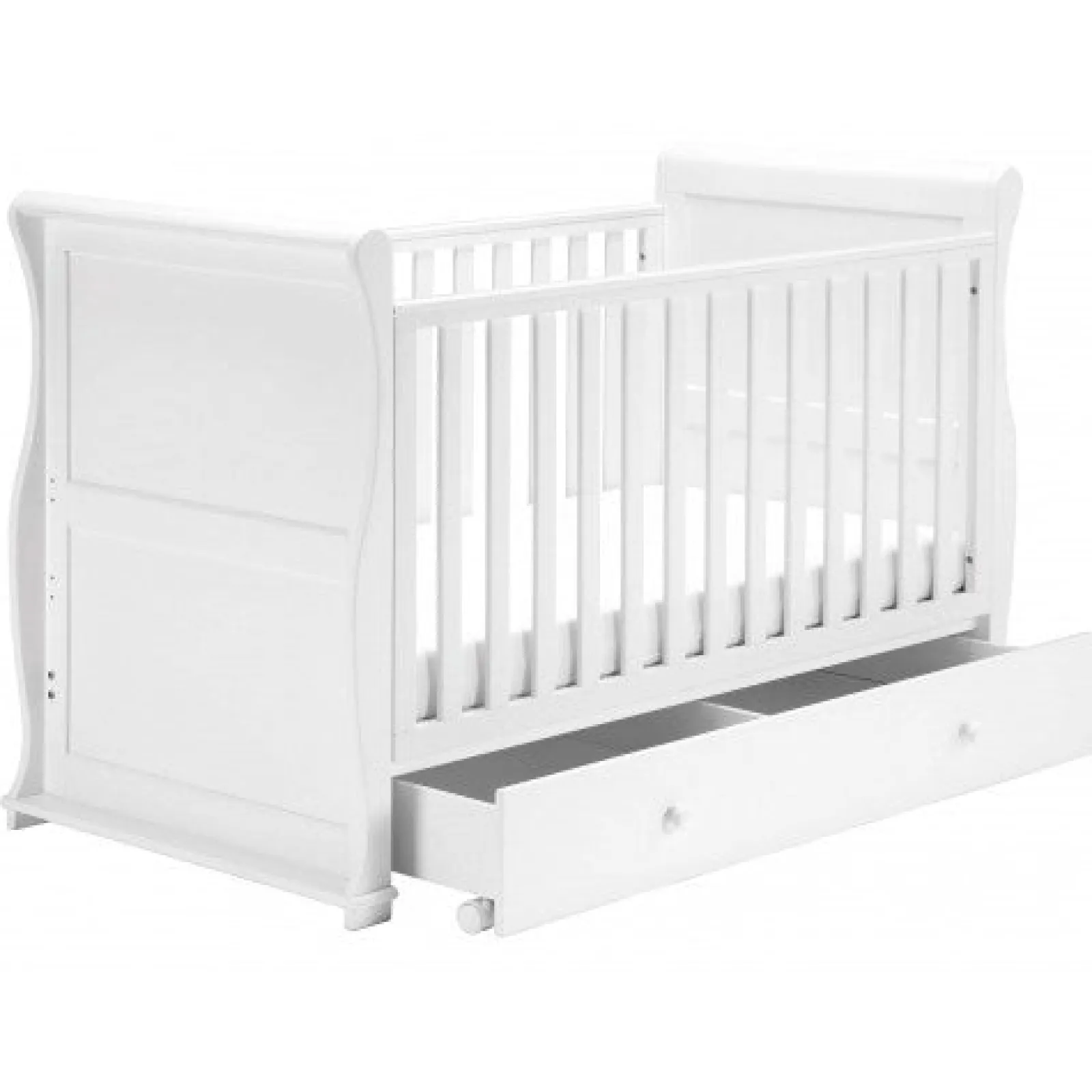 Little Helper Toddler Beds & Childrens Single Beds | Cot Beds | 4-in-1 Cocoon Sleigh Cot Bed with Drawer | Wooden Cot | Toddler Bed | Day Bed | White