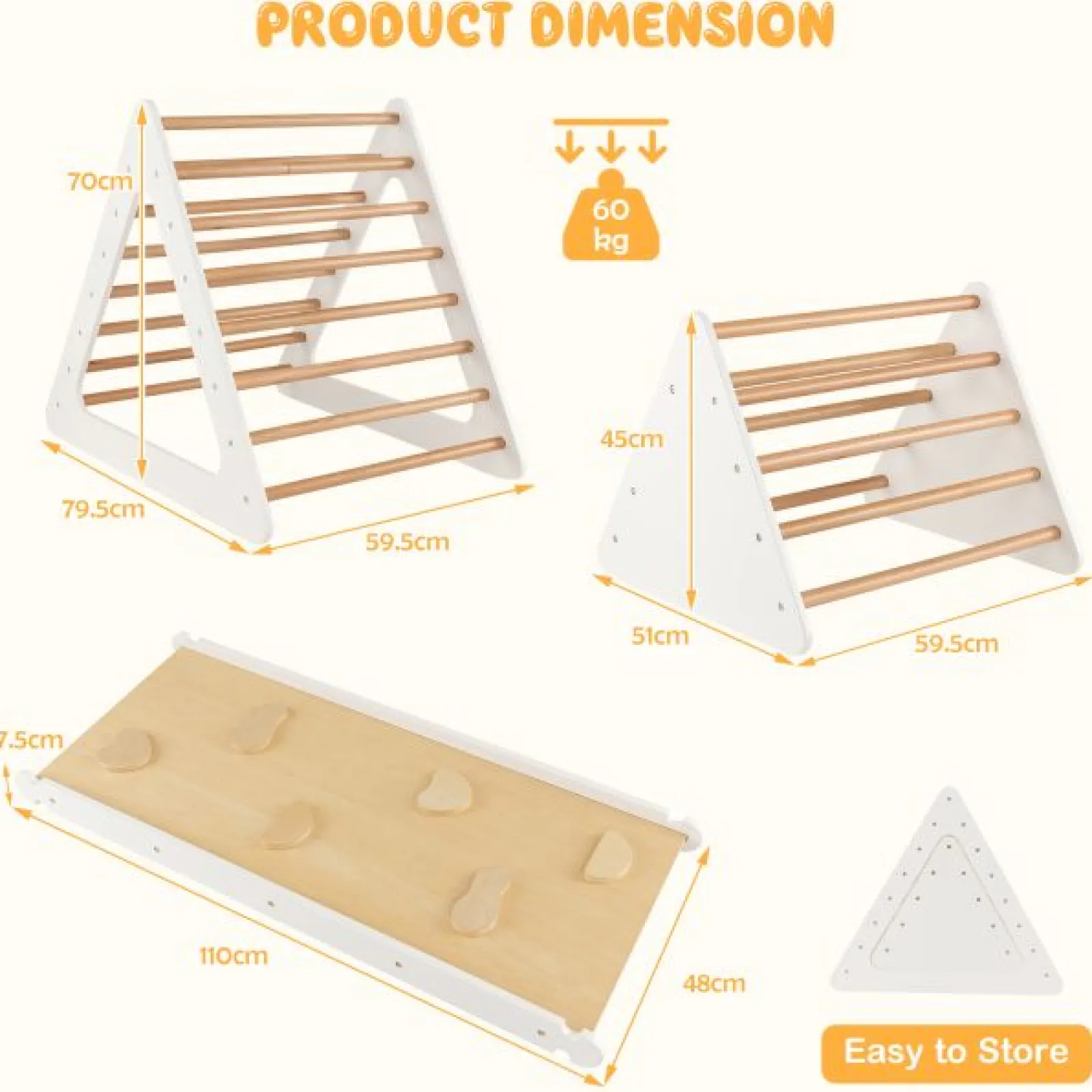 Little Helper Swing & Slide Sets & Garden Play & Trampolines | Kids Climbing Frames & Activity Toys | 4-in-1 Deluxe Eco Montessori Pikler Triangle, Slide & Climbing Wall | Natural & White