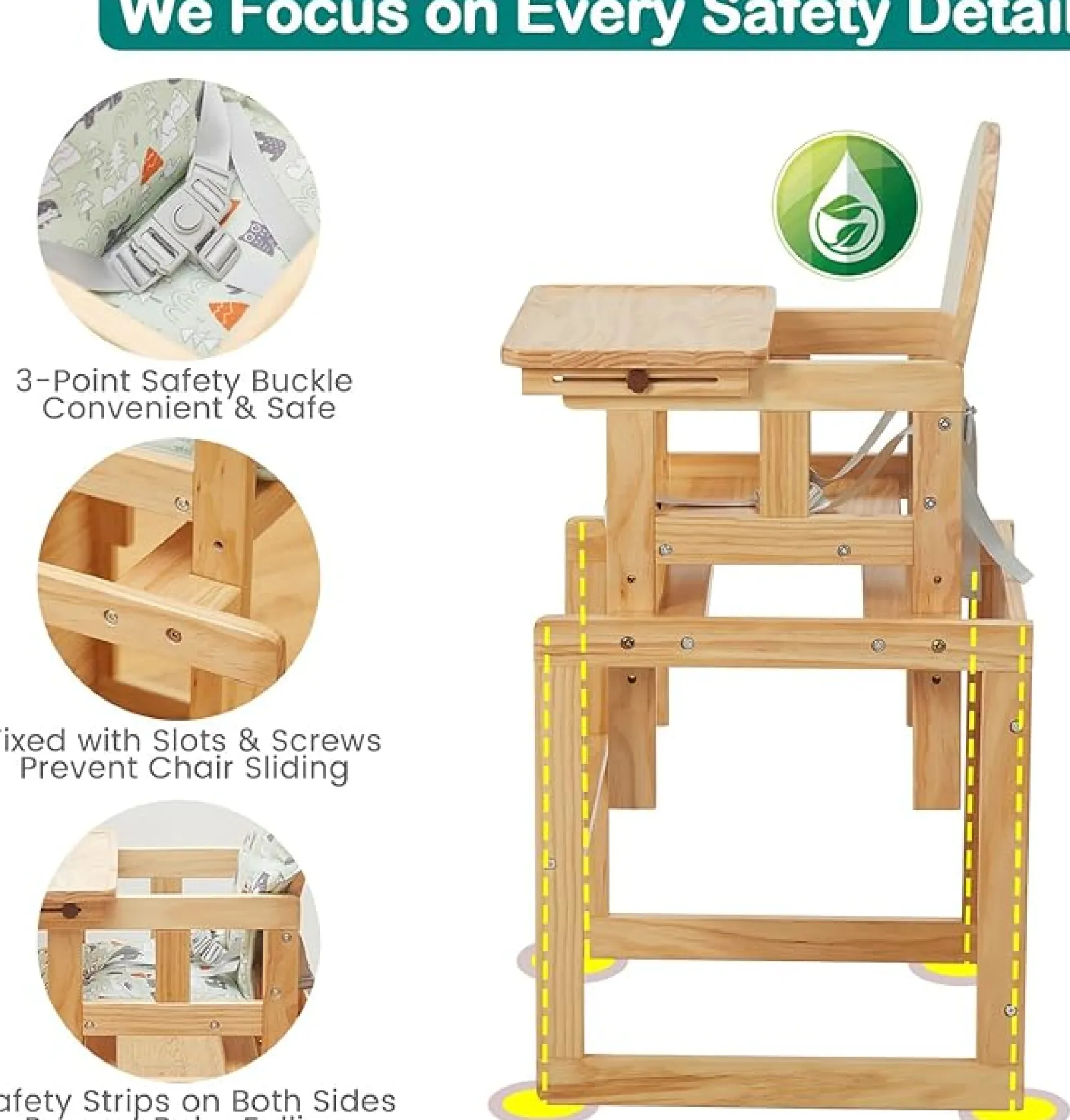 Little Helper High Chairs (wooden) | High Chairs (combination) | 2-in-1 Deluxe Eco Wood Wood Height Adjustable Combination Baby High Chair | Table & Chair Set | Natural | 6 months - 6 Years