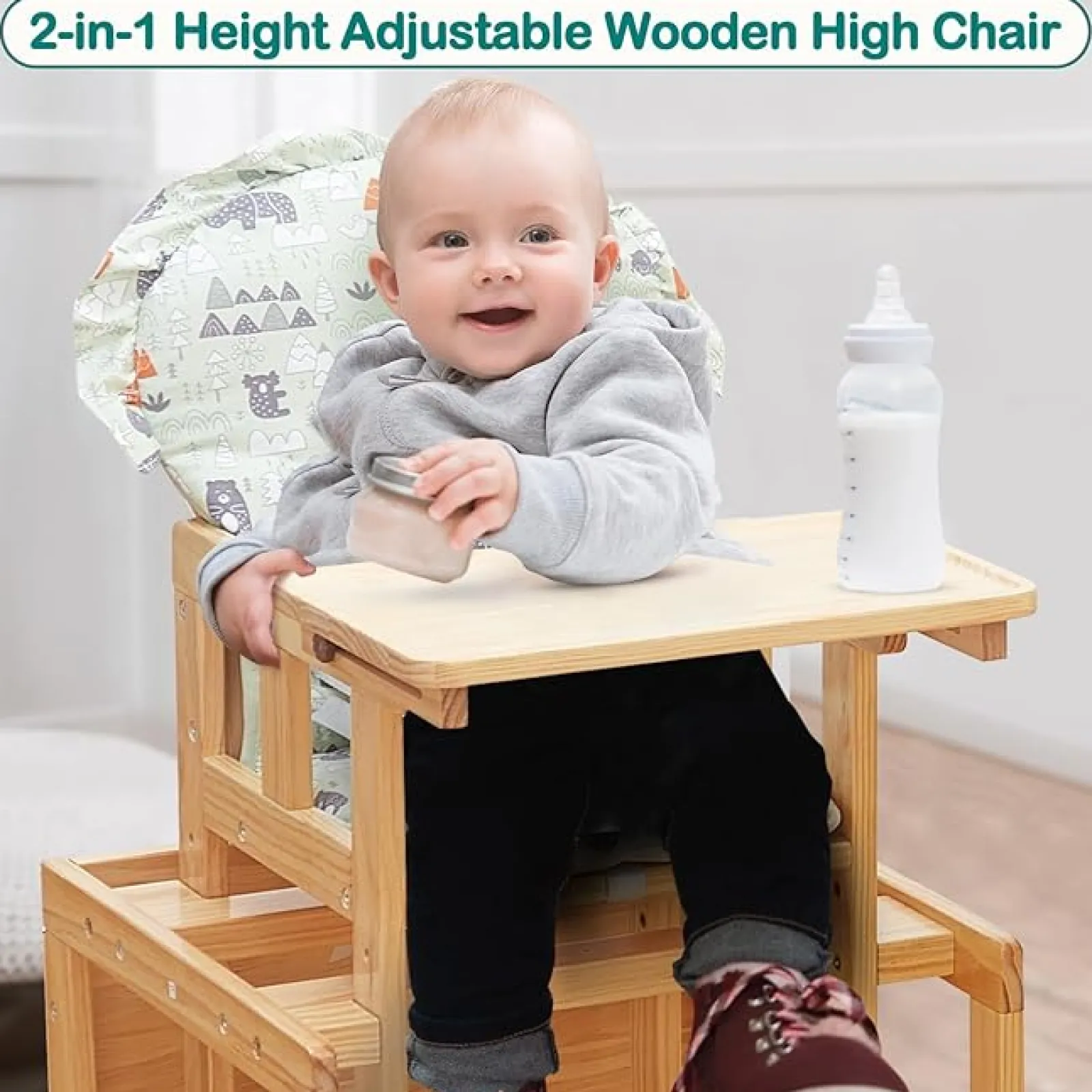 Little Helper High Chairs (wooden) | High Chairs (combination) | 2-in-1 Deluxe Eco Wood Wood Height Adjustable Combination Baby High Chair | Table & Chair Set | Natural | 6 months - 6 Years