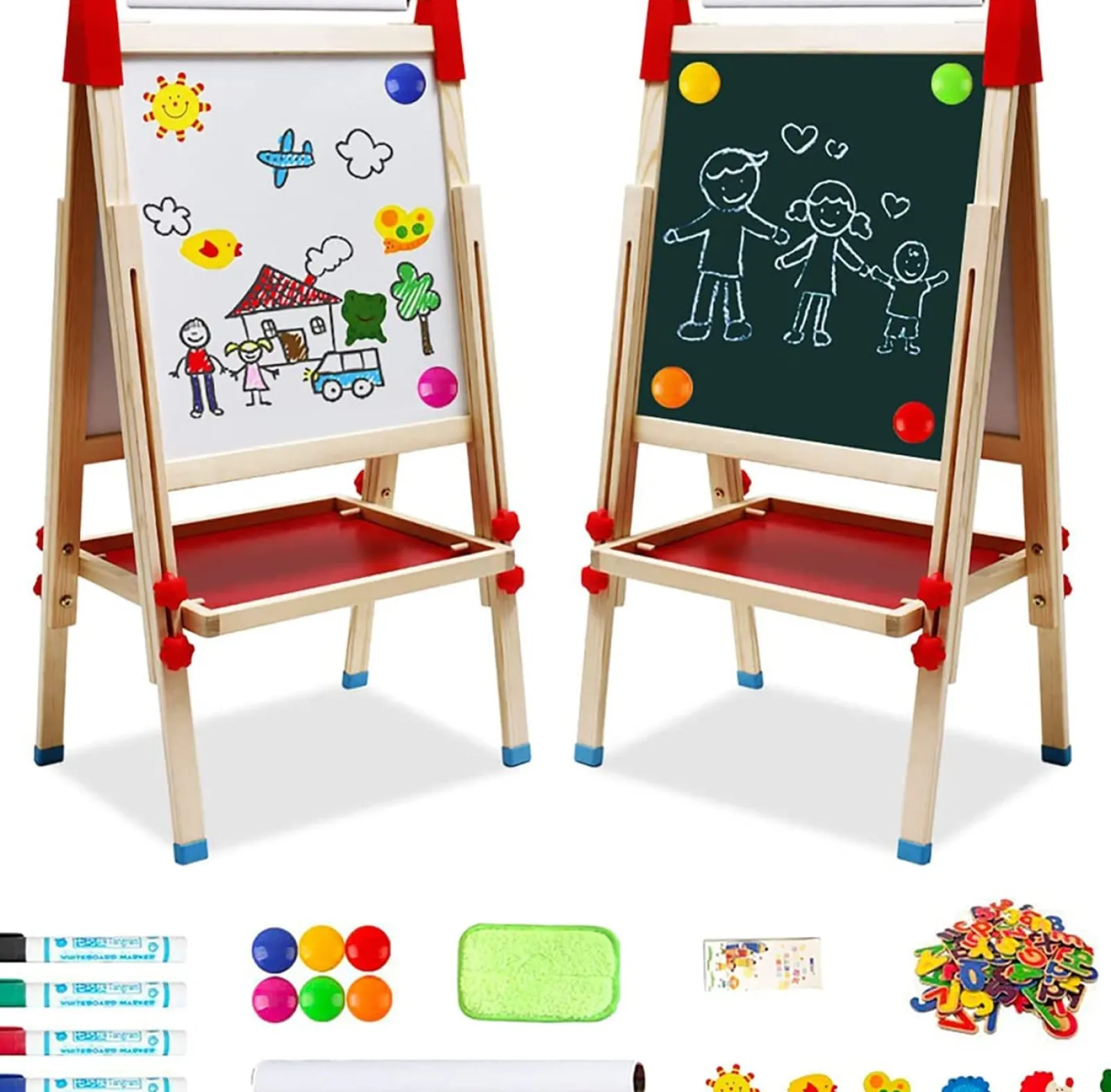 Little Helper Kids Arts & Crafts & Accessories | Easels & Accessories | 3-in-1 Eco Conscious Wood Height Adjustable Easel | Whiteboard | Blackboard Double Easel