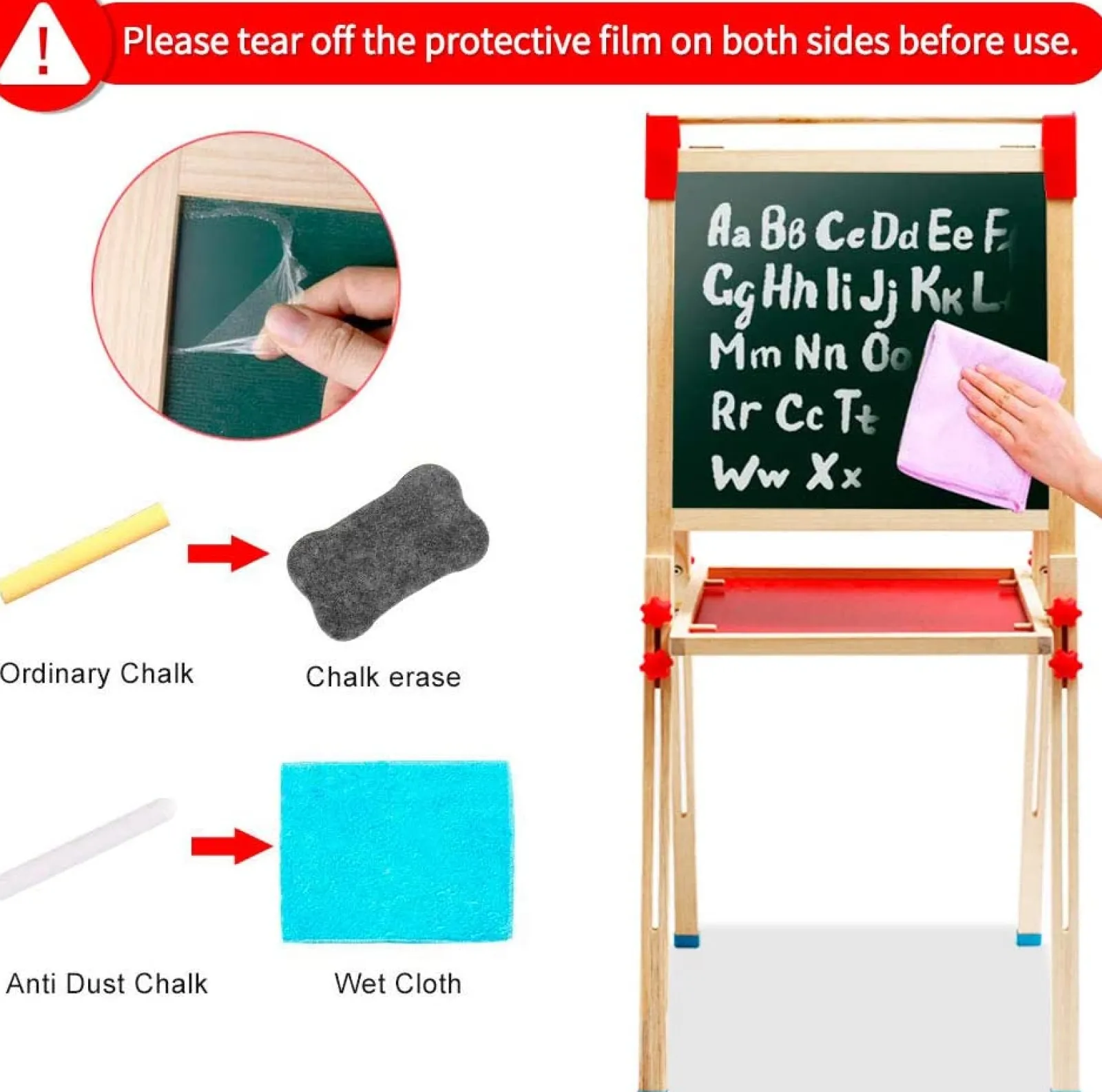 Little Helper Kids Arts & Crafts & Accessories | Easels & Accessories | 3-in-1 Eco Conscious Wood Height Adjustable Easel | Whiteboard | Blackboard Double Easel