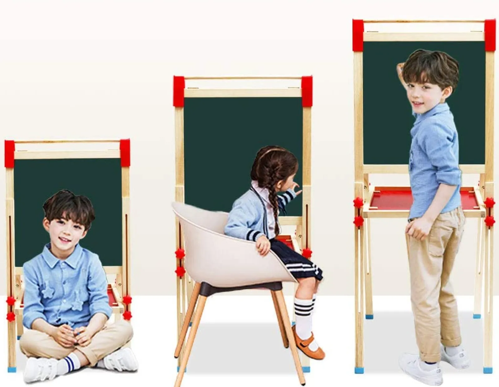 Little Helper Kids Arts & Crafts & Accessories | Easels & Accessories | 3-in-1 Eco Conscious Wood Height Adjustable Easel | Whiteboard | Blackboard Double Easel