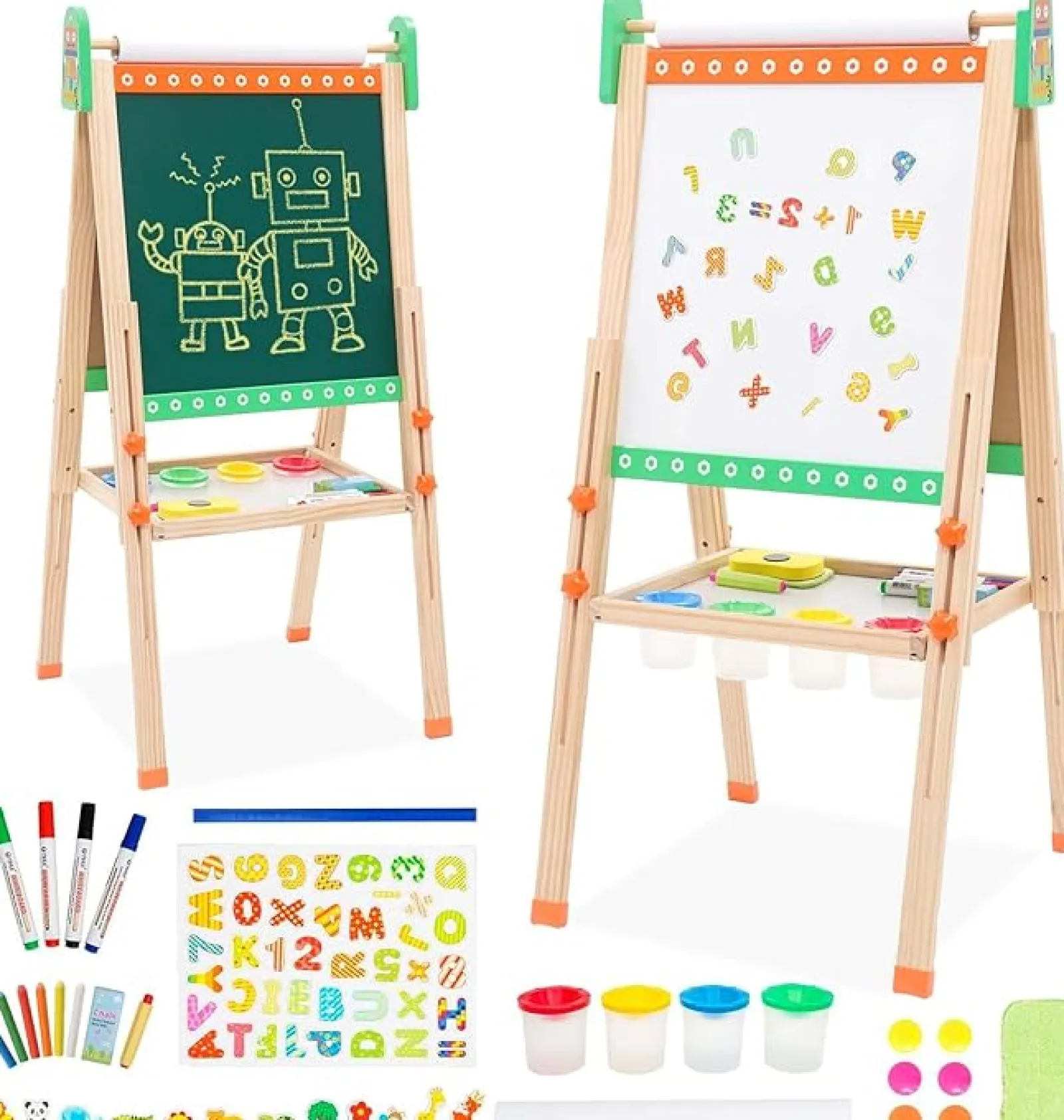 Little Helper Kids Arts & Crafts & Accessories | Easels & Accessories | 3-in-1 Eco Conscious Wood Height Adjustable Easel | Whiteboard | Blackboard Double Easel | 3-10 Years