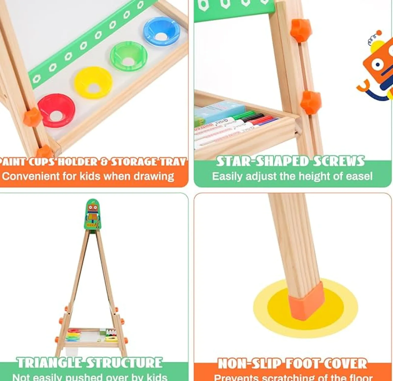 Little Helper Kids Arts & Crafts & Accessories | Easels & Accessories | 3-in-1 Eco Conscious Wood Height Adjustable Easel | Whiteboard | Blackboard Double Easel | 3-10 Years