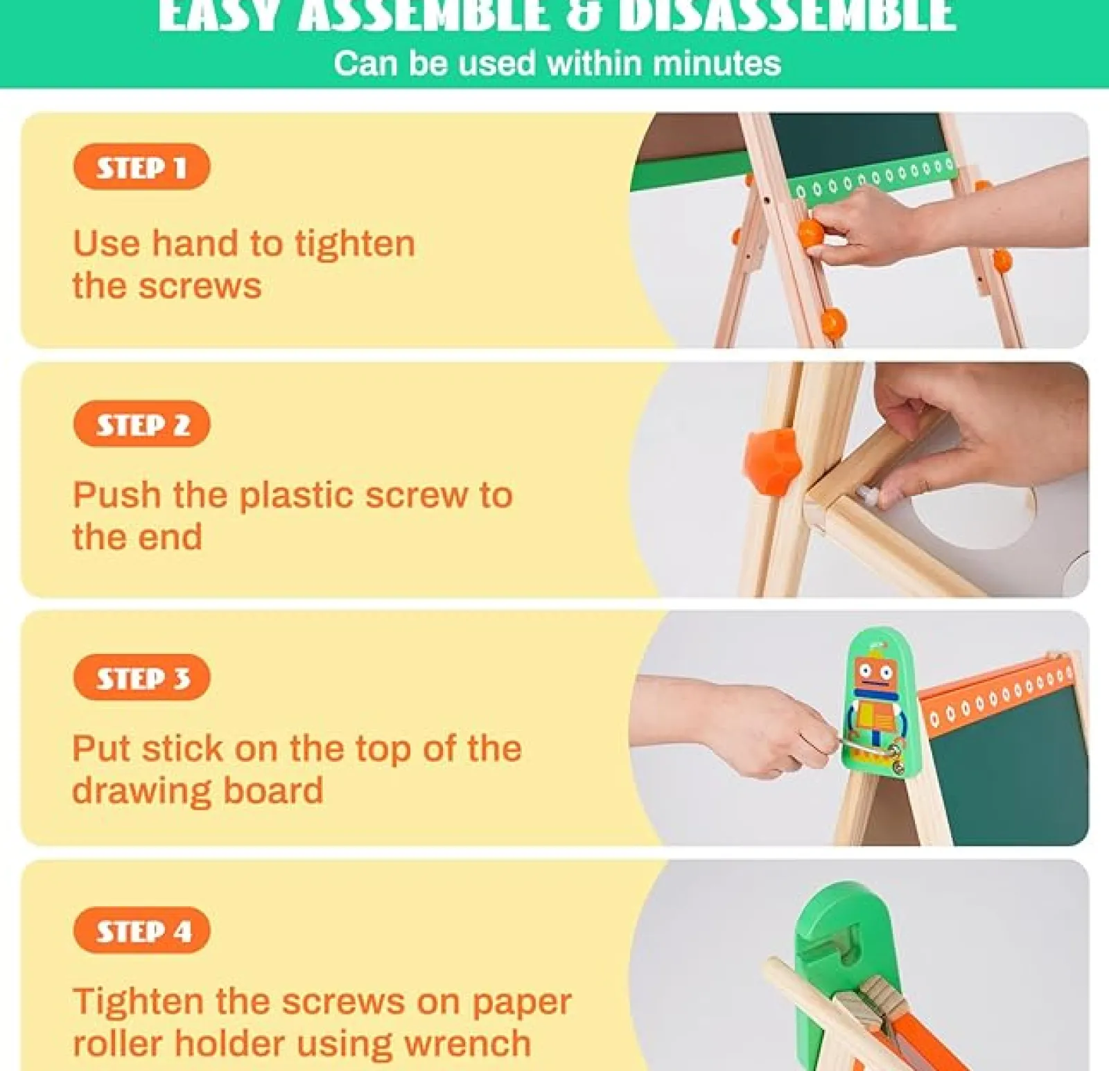 Little Helper Kids Arts & Crafts & Accessories | Easels & Accessories | 3-in-1 Eco Conscious Wood Height Adjustable Easel | Whiteboard | Blackboard Double Easel | 3-10 Years