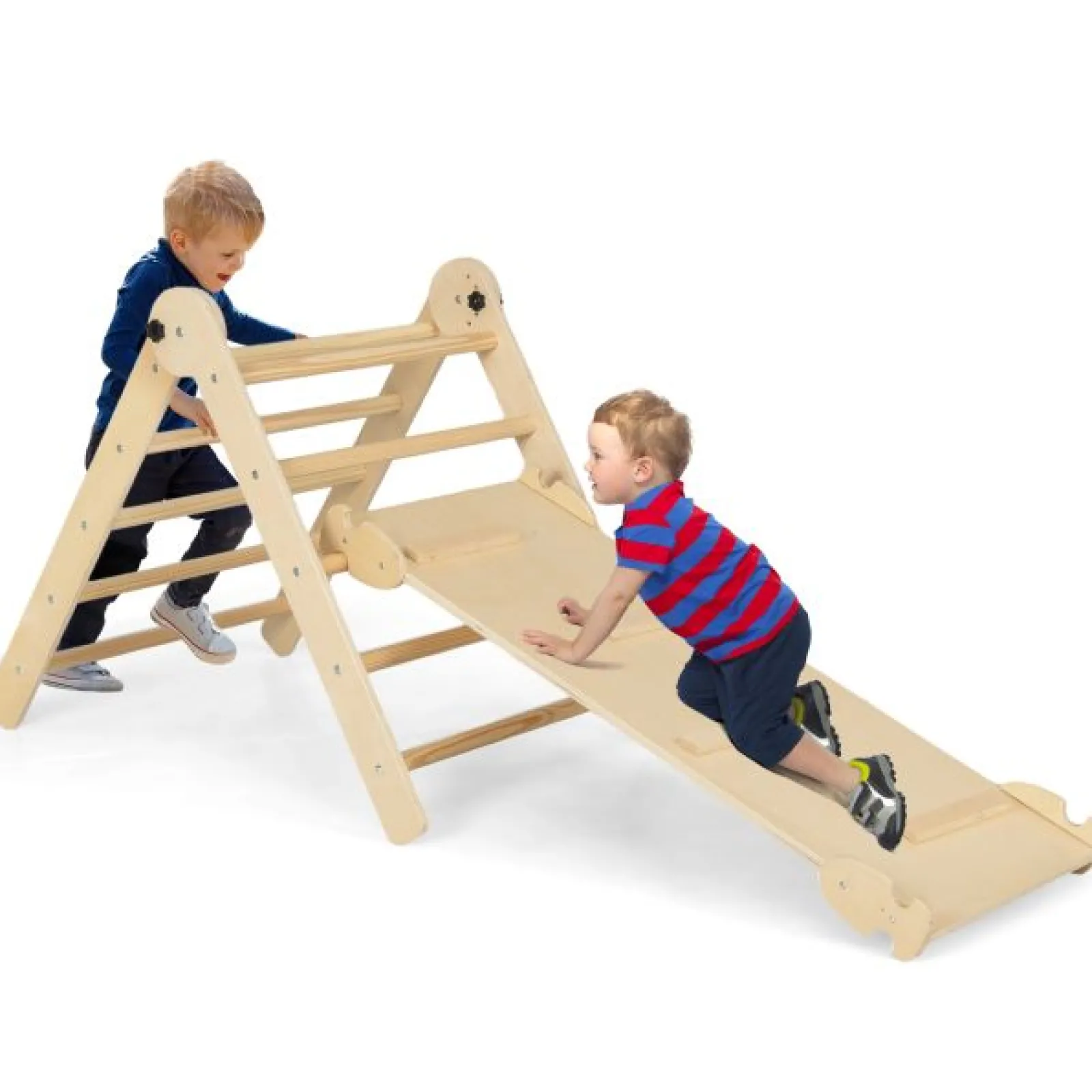 Little Helper Swing & Slide Sets & Garden Play & Trampolines | Kids Climbing Frames & Activity Toys | 4-in-1 Eco Solid Wood Folding Climbing Frame | Montessori Pikler Triangle, Slide & Climber | 36m+