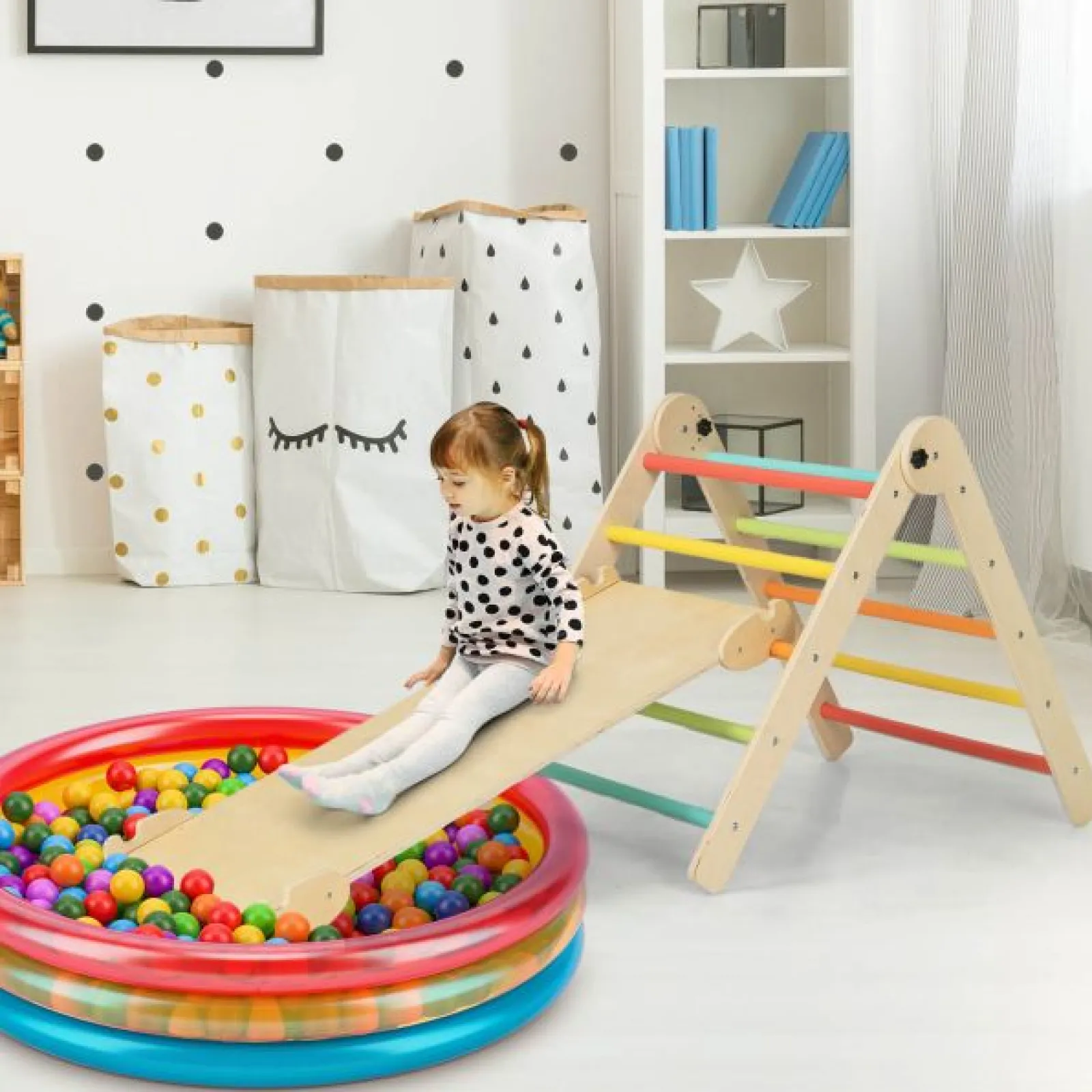 Little Helper Swing & Slide Sets & Garden Play & Trampolines | Kids Climbing Frames & Activity Toys | 4-in-1 Eco Solid Wood Folding Climbing Frame | Montessori Pikler Triangle, Slide & Climber | 36m+