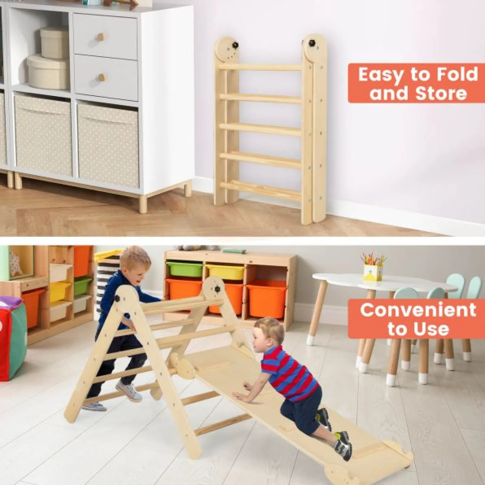 Little Helper Swing & Slide Sets & Garden Play & Trampolines | Kids Climbing Frames & Activity Toys | 4-in-1 Eco Solid Wood Folding Climbing Frame | Montessori Pikler Triangle, Slide & Climber | 36m+