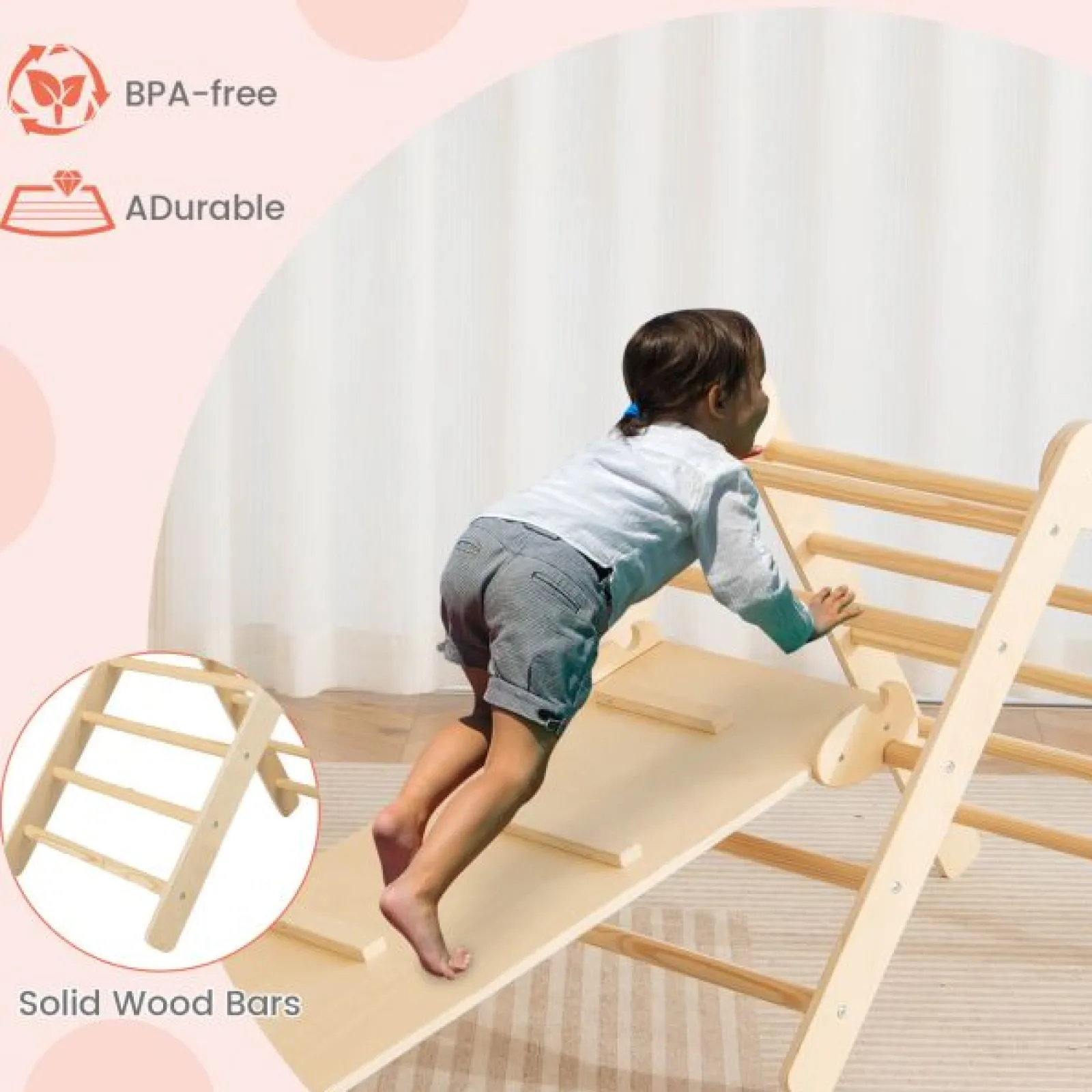 Little Helper Swing & Slide Sets & Garden Play & Trampolines | Kids Climbing Frames & Activity Toys | 4-in-1 Eco Solid Wood Folding Climbing Frame | Montessori Pikler Triangle, Slide & Climber | 36m+