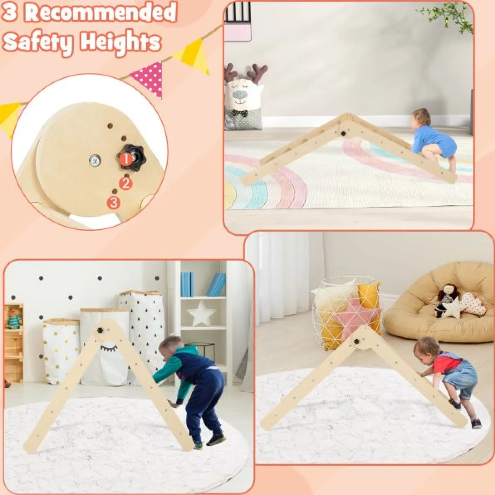 Little Helper Swing & Slide Sets & Garden Play & Trampolines | Kids Climbing Frames & Activity Toys | 4-in-1 Eco Solid Wood Folding Climbing Frame | Montessori Pikler Triangle, Slide & Climber | 36m+