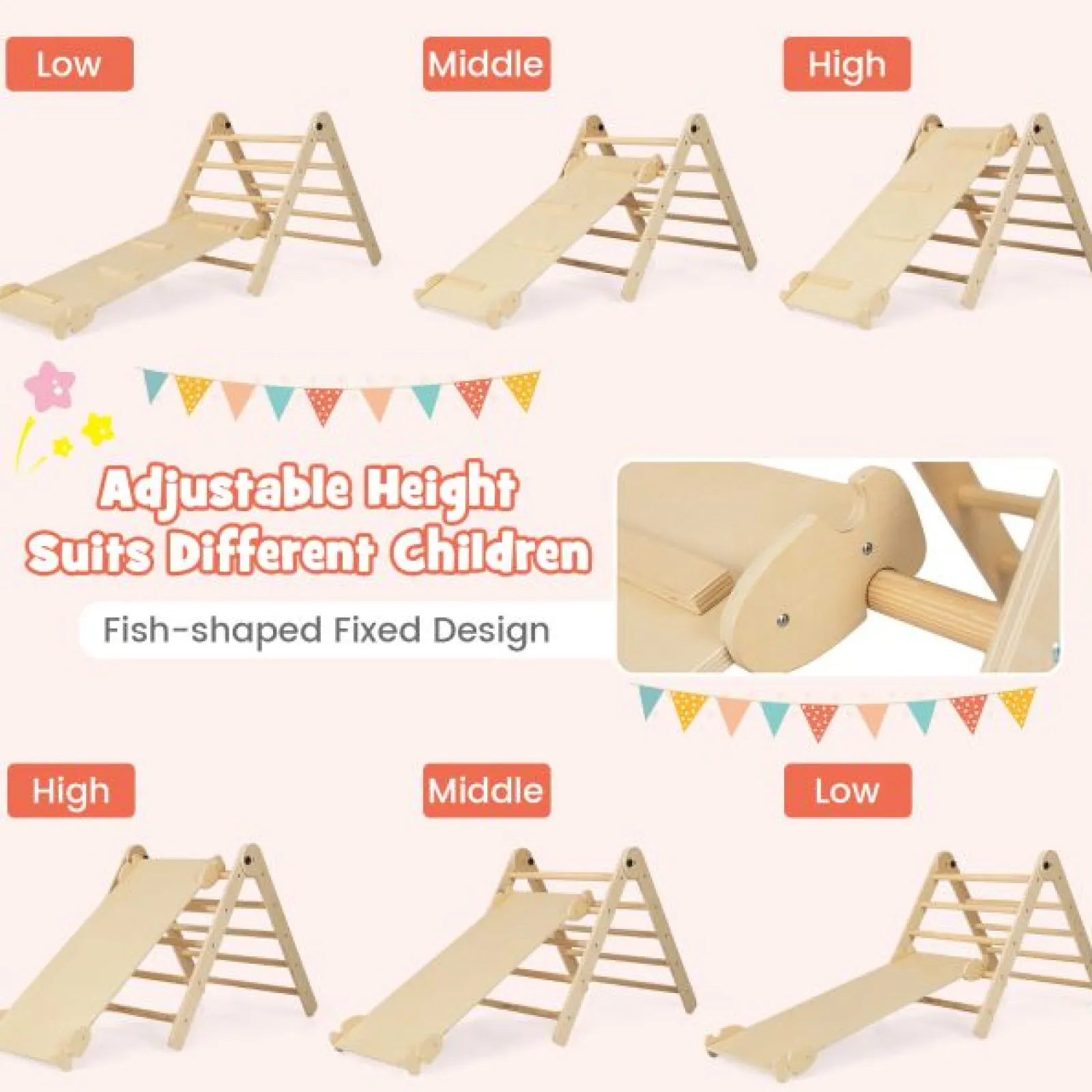 Little Helper Swing & Slide Sets & Garden Play & Trampolines | Kids Climbing Frames & Activity Toys | 4-in-1 Eco Solid Wood Folding Climbing Frame | Montessori Pikler Triangle, Slide & Climber | 36m+
