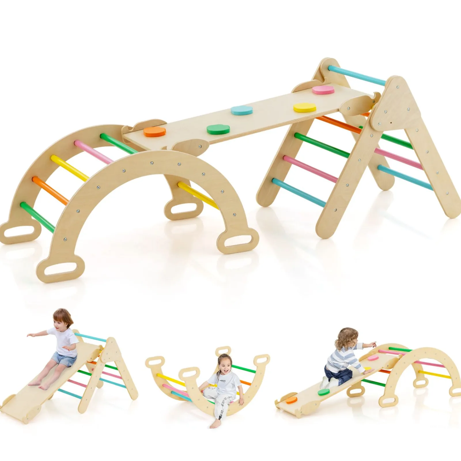 Little Helper Swing & Slide Sets & Garden Play & Trampolines | Kids Climbing Frames & Activity Toys | 6-in-1 Eco Wood Climbing Frame | Montessori Pikler Set | Arch | Rocker | Slide | Climbing Triangle