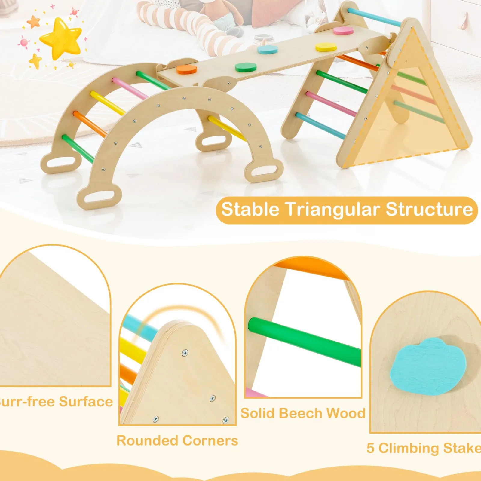 Little Helper Swing & Slide Sets & Garden Play & Trampolines | Kids Climbing Frames & Activity Toys | 6-in-1 Eco Wood Climbing Frame | Montessori Pikler Set | Arch | Rocker | Slide | Climbing Triangle