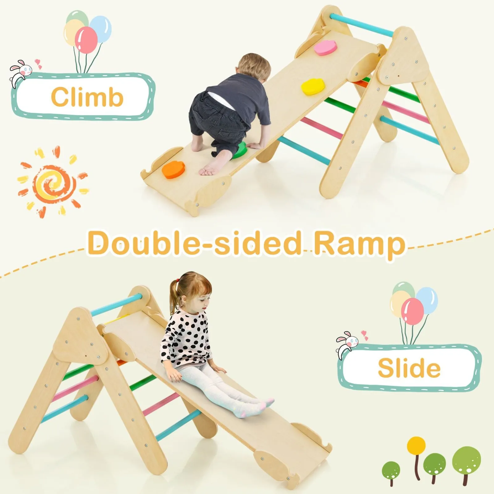 Little Helper Swing & Slide Sets & Garden Play & Trampolines | Kids Climbing Frames & Activity Toys | 6-in-1 Eco Wood Climbing Frame | Montessori Pikler Set | Arch | Rocker | Slide | Climbing Triangle