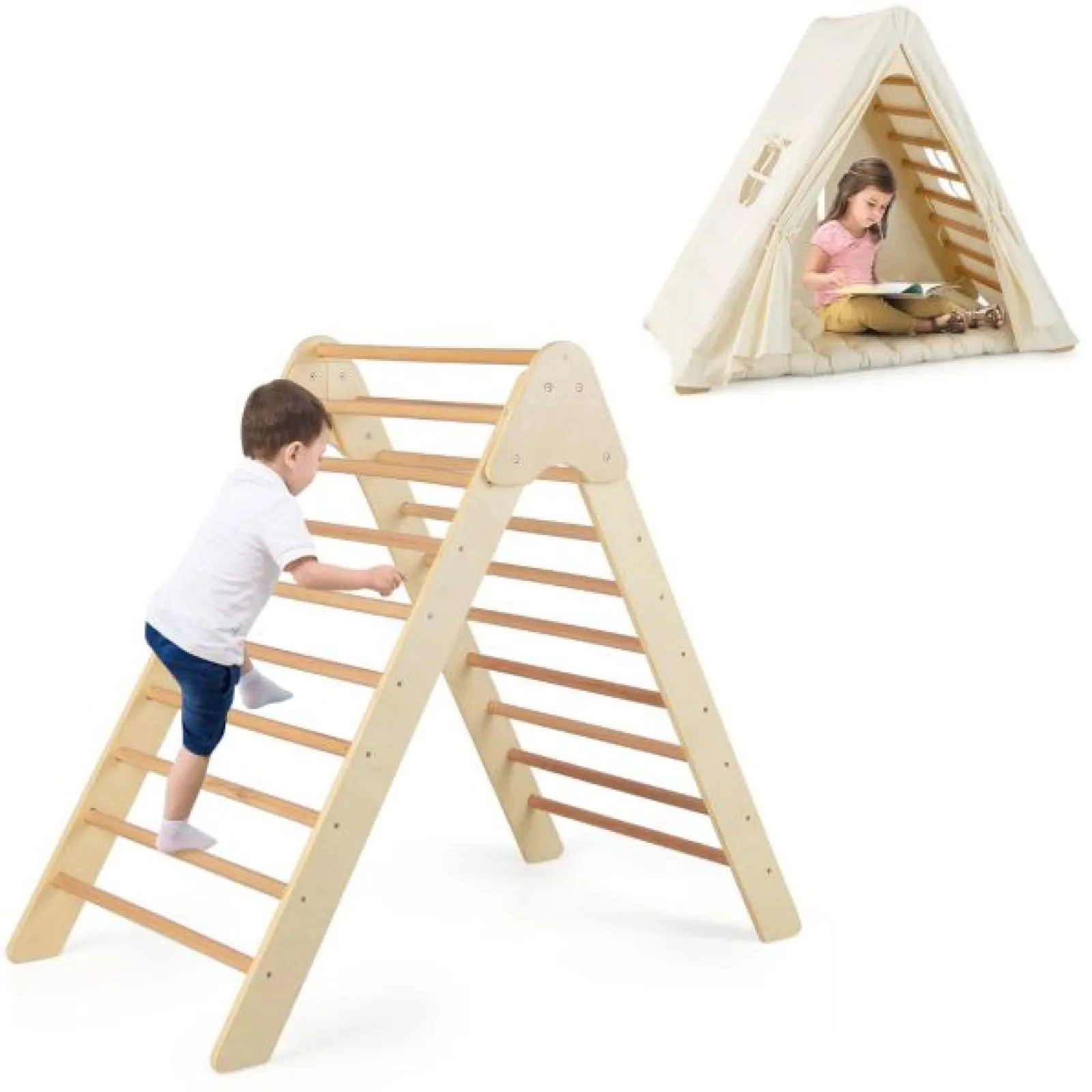 Little Helper Swing & Slide Sets & Garden Play & Trampolines | Kids Climbing Frames & Activity Toys | 3-in-1 Eco Wood Folding Climbing Frame | Montessori Pikler and Den | Tent with Mat | 12m+