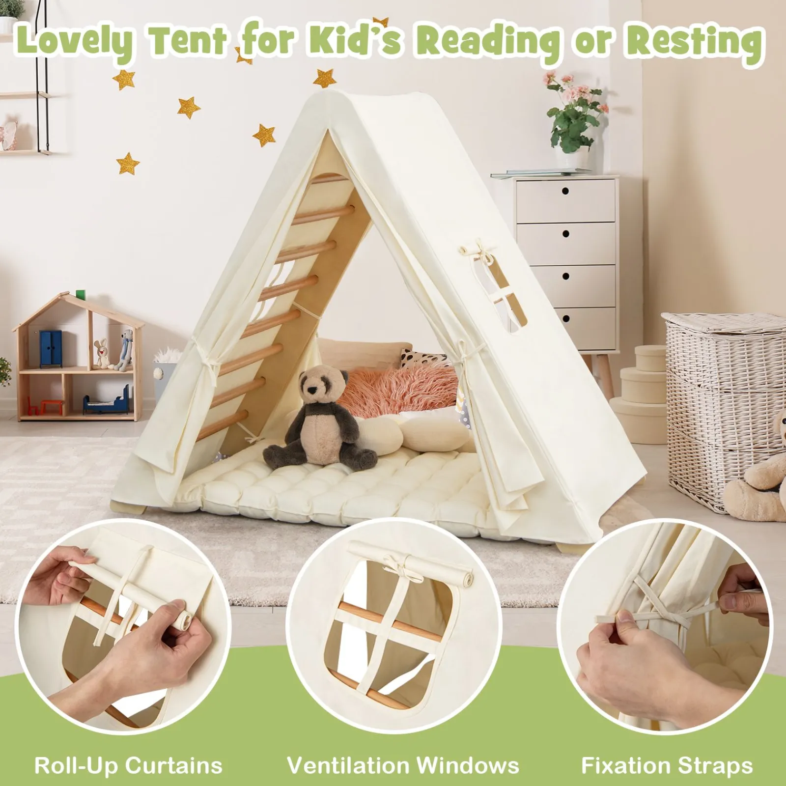 Little Helper Swing & Slide Sets & Garden Play & Trampolines | Kids Climbing Frames & Activity Toys | 3-in-1 Eco Wood Folding Climbing Frame | Montessori Pikler and Den | Tent with Mat | 12m+