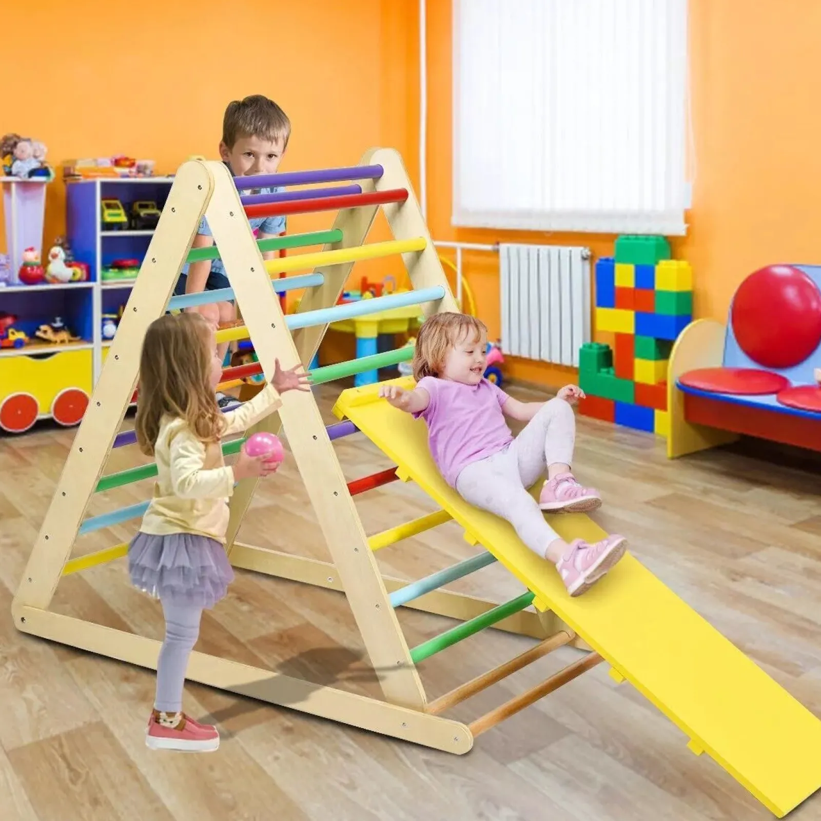 Little Helper Swing & Slide Sets & Garden Play & Trampolines | Kids Climbing Frames & Activity Toys | 3-in-1 Eco Wood Folding Climbing Frame | Montessori Pikler Triangle | Slide & Climber | 1-6 Years