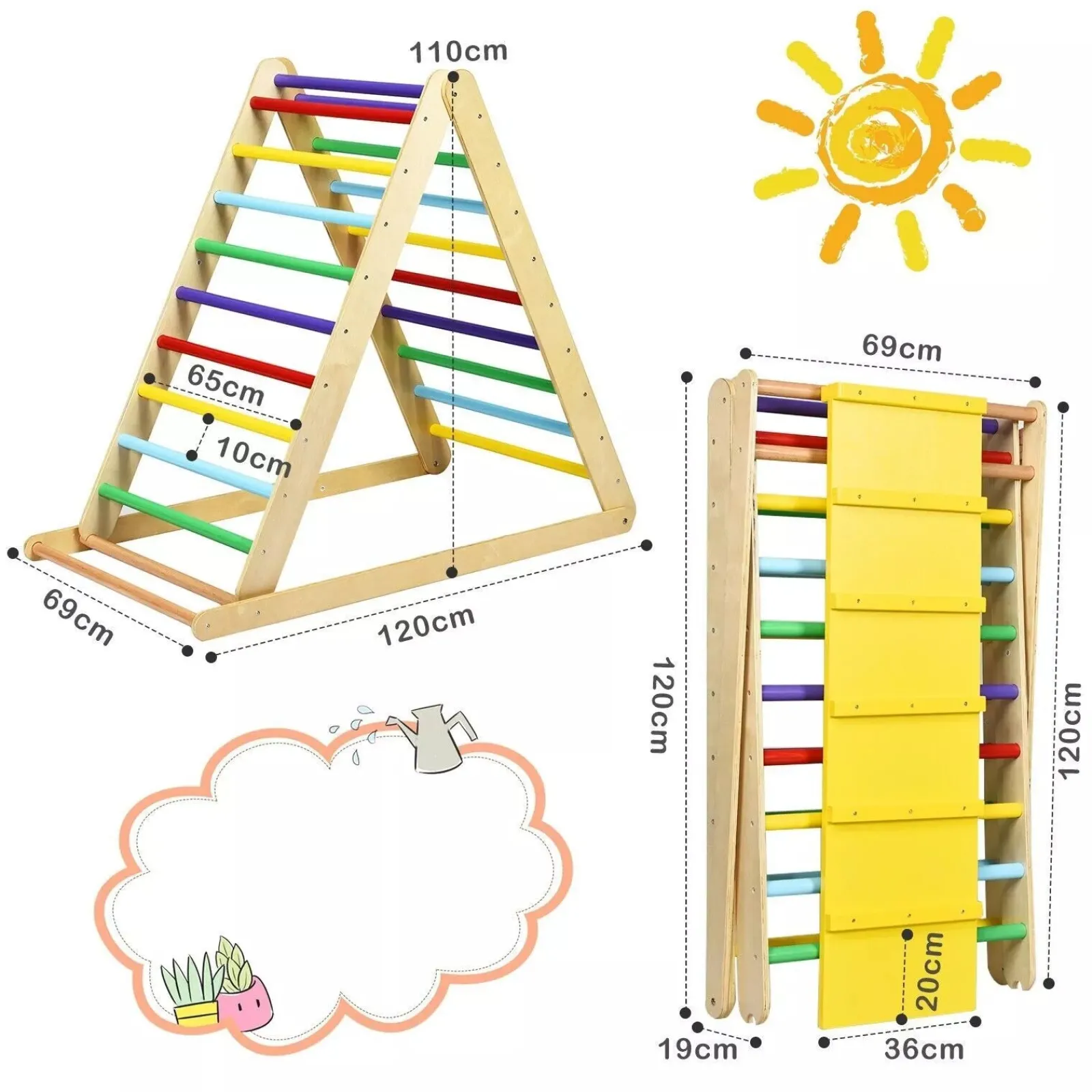 Little Helper Swing & Slide Sets & Garden Play & Trampolines | Kids Climbing Frames & Activity Toys | 3-in-1 Eco Wood Folding Climbing Frame | Montessori Pikler Triangle | Slide & Climber | 1-6 Years