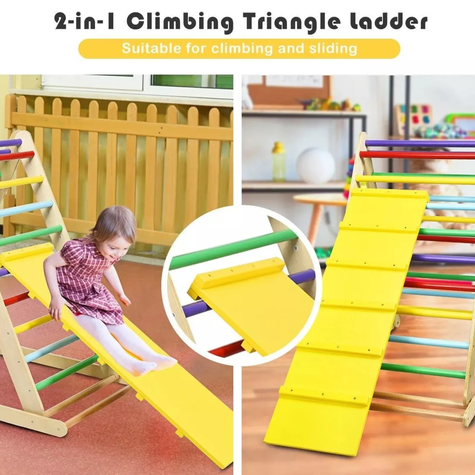 Little Helper Swing & Slide Sets & Garden Play & Trampolines | Kids Climbing Frames & Activity Toys | 3-in-1 Eco Wood Folding Climbing Frame | Montessori Pikler Triangle | Slide & Climber | 1-6 Years