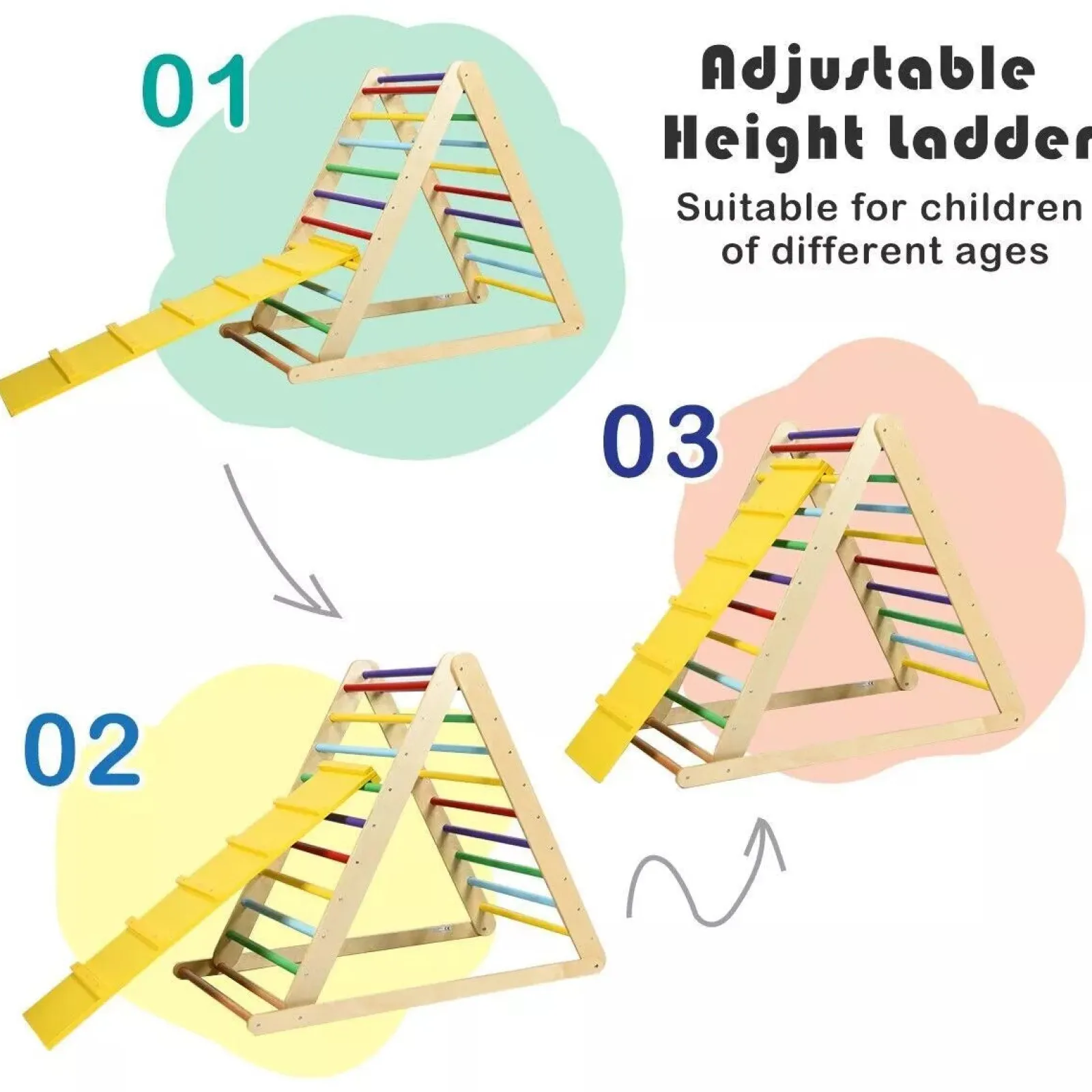 Little Helper Swing & Slide Sets & Garden Play & Trampolines | Kids Climbing Frames & Activity Toys | 3-in-1 Eco Wood Folding Climbing Frame | Montessori Pikler Triangle | Slide & Climber | 1-6 Years