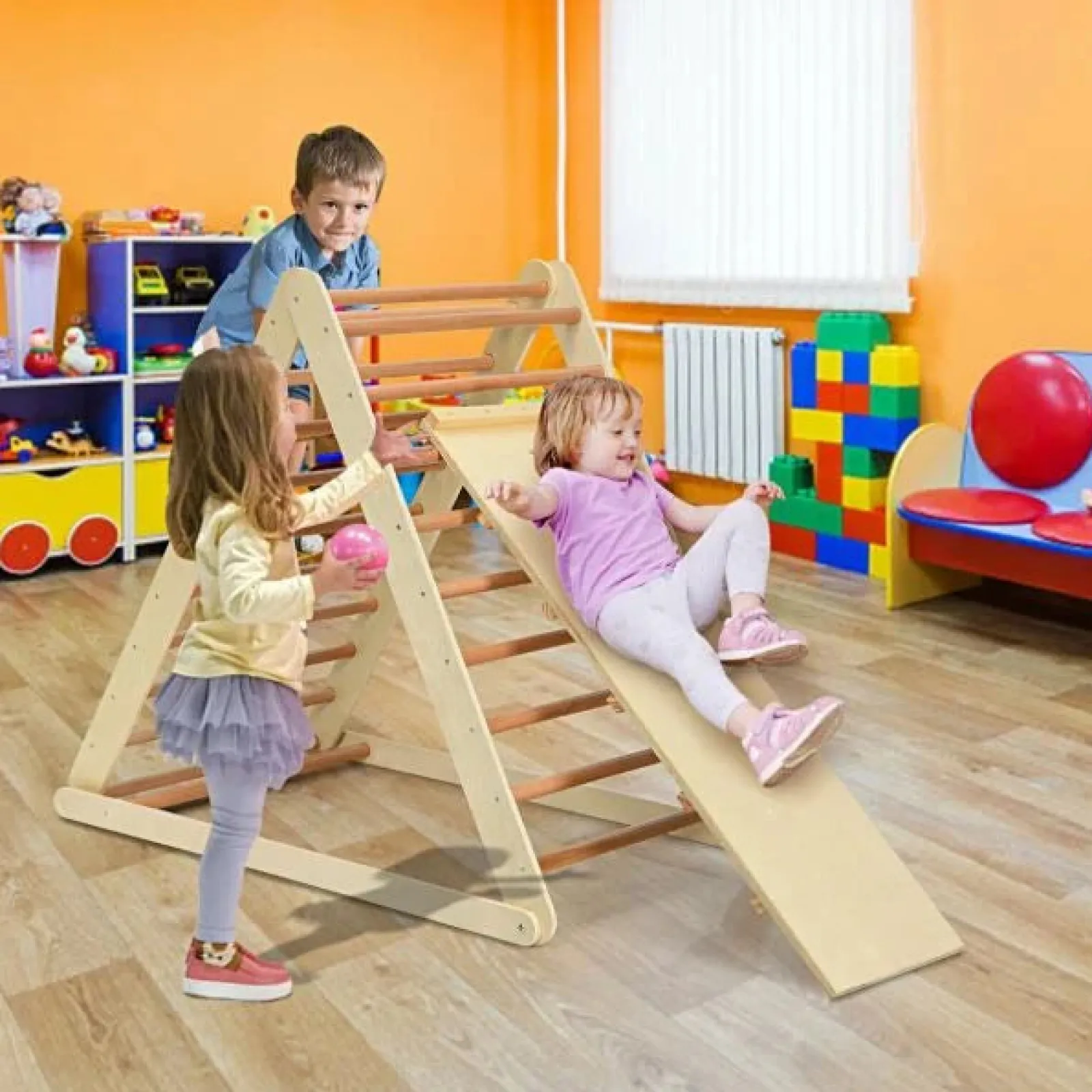 Little Helper Swing & Slide Sets & Garden Play & Trampolines | Kids Climbing Frames & Activity Toys | 3-in-1 Eco Wood Folding Climbing Frame | Montessori Pikler Triangle | Slide & Climber | 1-6 Years
