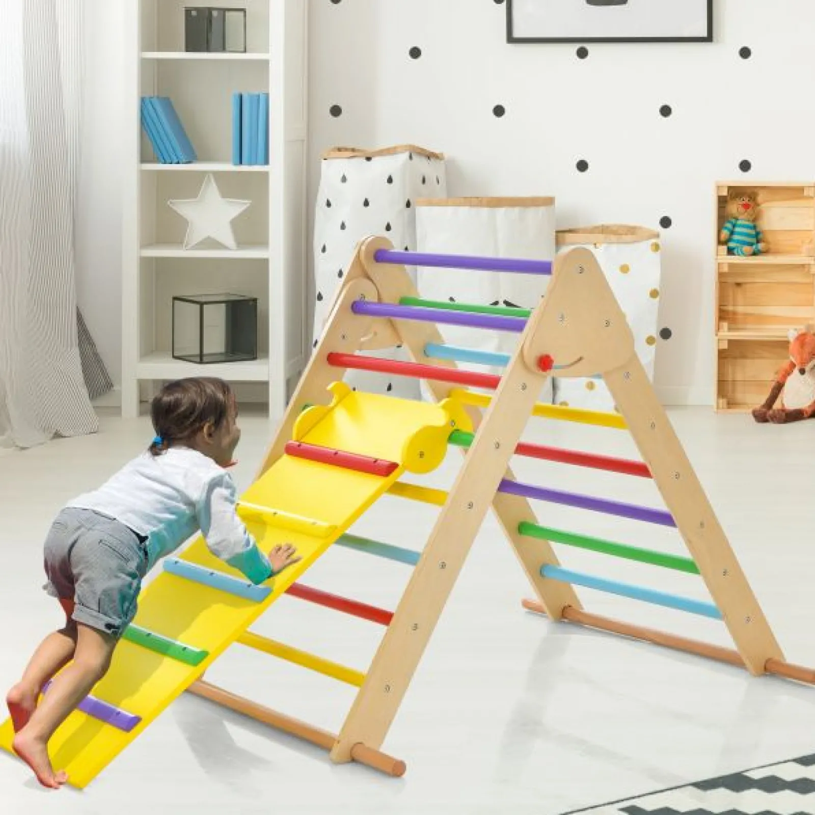 Little Helper Swing & Slide Sets & Garden Play & Trampolines | Montessori Toys & Products | 3-in-1 Eco Wood Folding Climbing Frame | Montessori Pikler Triangle, Slide & Climber | 12m+