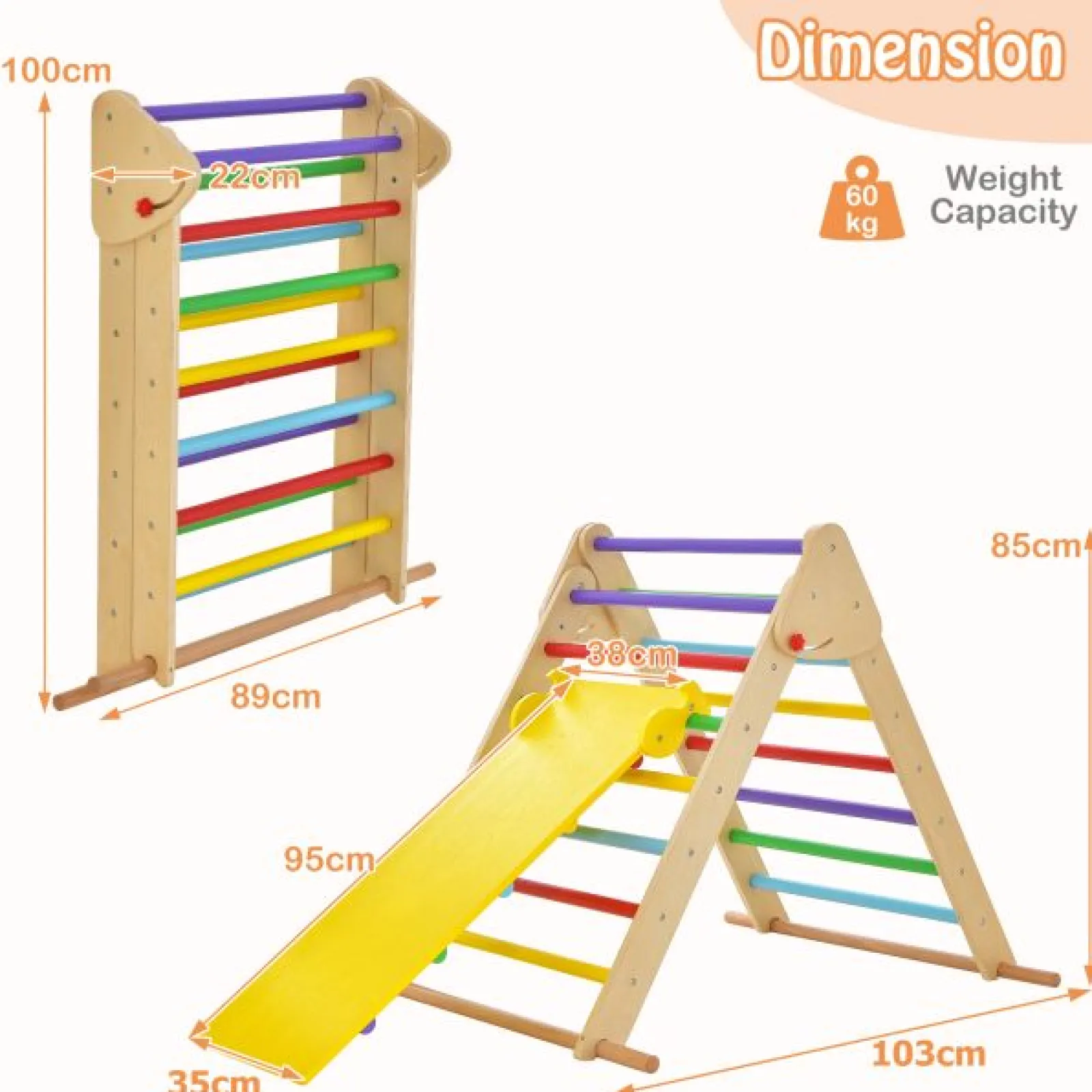Little Helper Swing & Slide Sets & Garden Play & Trampolines | Montessori Toys & Products | 3-in-1 Eco Wood Folding Climbing Frame | Montessori Pikler Triangle, Slide & Climber | 12m+