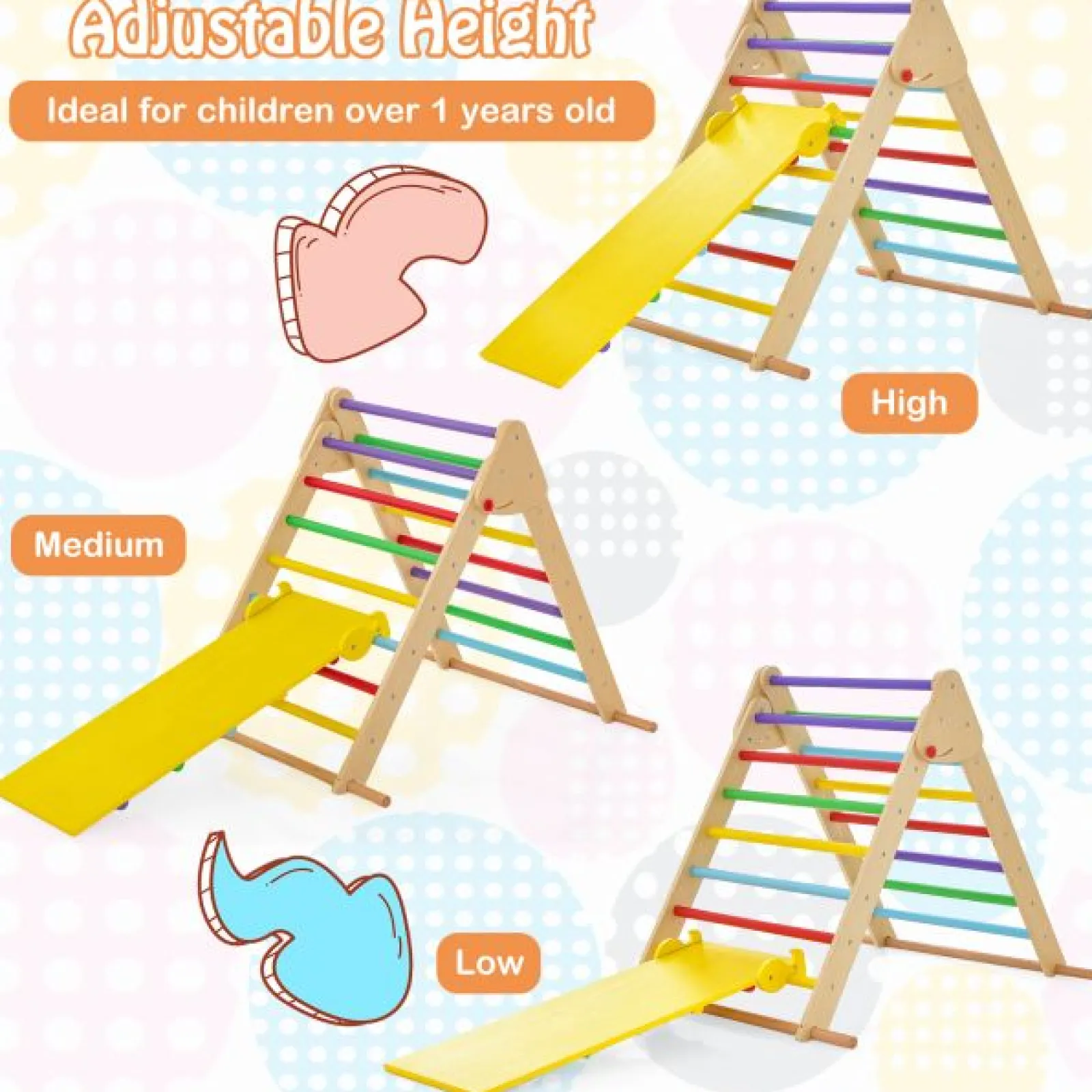 Little Helper Swing & Slide Sets & Garden Play & Trampolines | Montessori Toys & Products | 3-in-1 Eco Wood Folding Climbing Frame | Montessori Pikler Triangle, Slide & Climber | 12m+