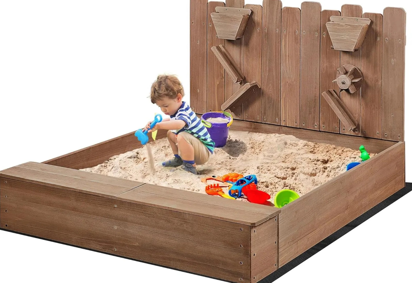 Little Helper Sand & Water Table & Sandpits & Mud Kitchens | Toy Kitchens | 2-in-1 Extra Large Montessori Eco Natural Fir Wood Sandpit | Sand & Waterwall | 3-8 Years