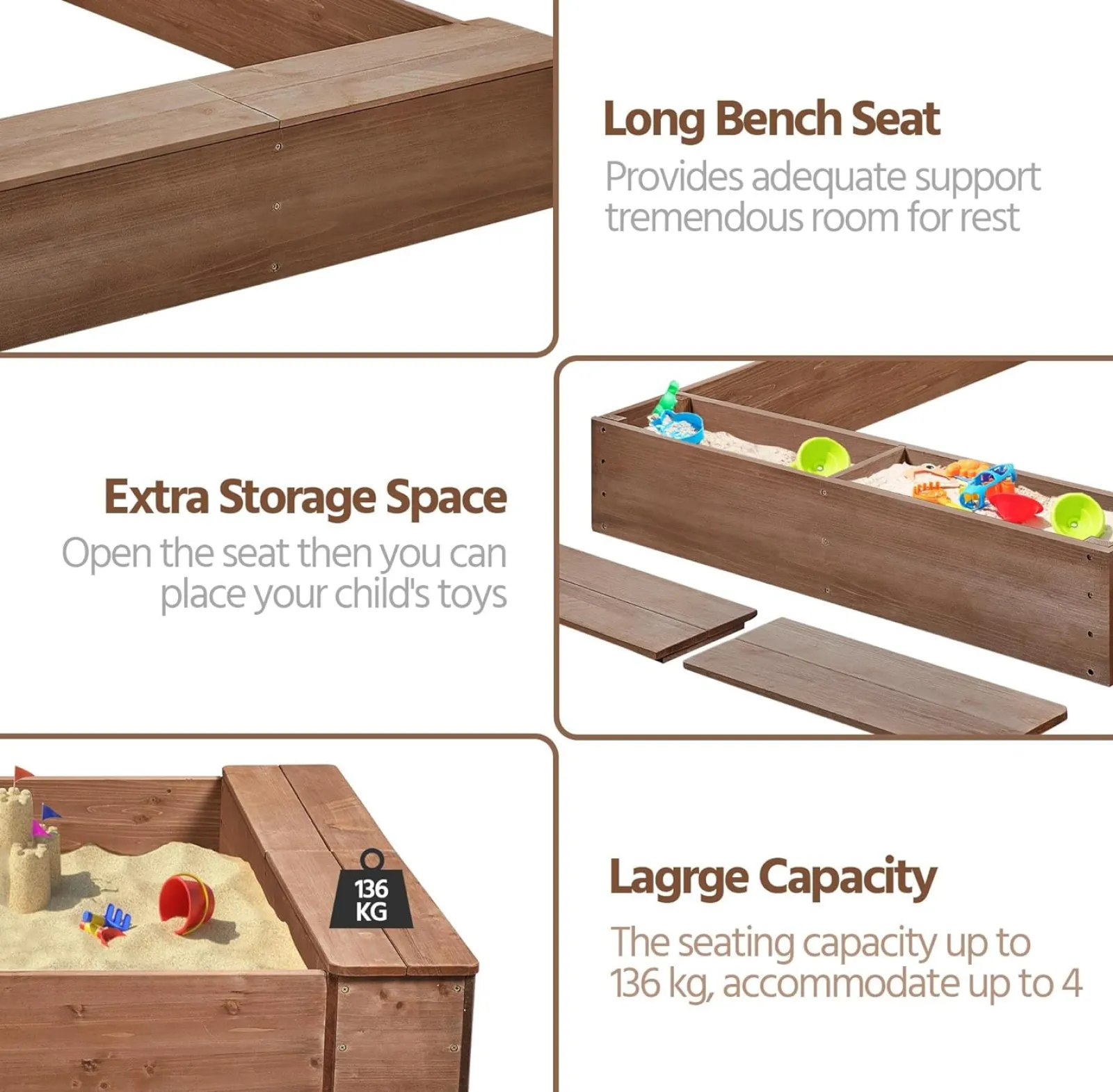 Little Helper Sand & Water Table & Sandpits & Mud Kitchens | Toy Kitchens | 2-in-1 Extra Large Montessori Eco Natural Fir Wood Sandpit | Sand & Waterwall | 3-8 Years