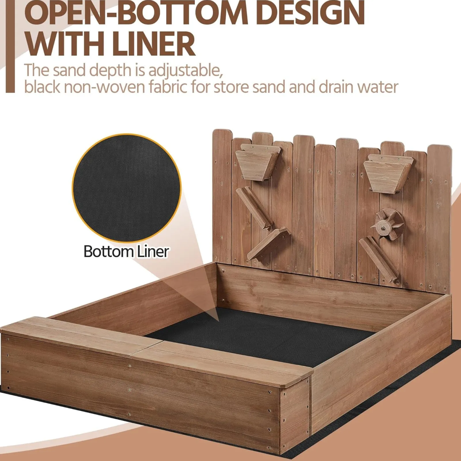 Little Helper Sand & Water Table & Sandpits & Mud Kitchens | Toy Kitchens | 2-in-1 Extra Large Montessori Eco Natural Fir Wood Sandpit | Sand & Waterwall | 3-8 Years