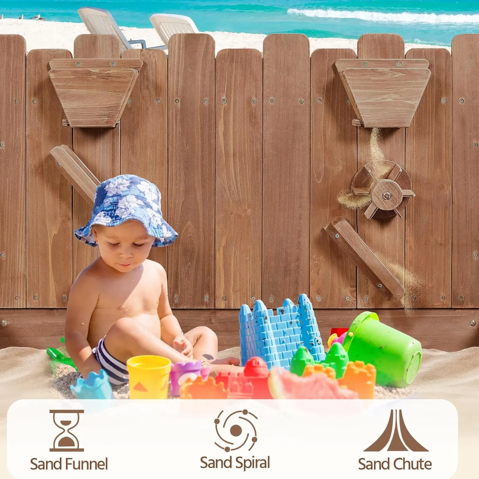 Little Helper Sand & Water Table & Sandpits & Mud Kitchens | Toy Kitchens | 2-in-1 Extra Large Montessori Eco Natural Fir Wood Sandpit | Sand & Waterwall | 3-8 Years