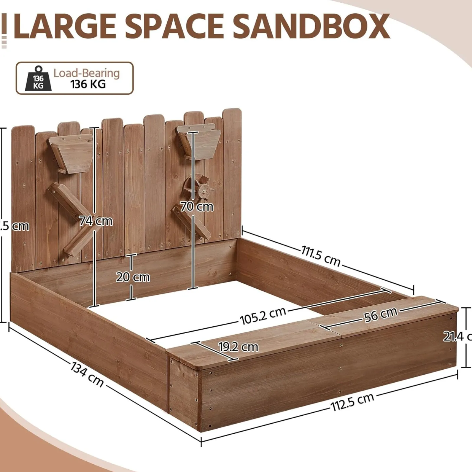 Little Helper Sand & Water Table & Sandpits & Mud Kitchens | Toy Kitchens | 2-in-1 Extra Large Montessori Eco Natural Fir Wood Sandpit | Sand & Waterwall | 3-8 Years