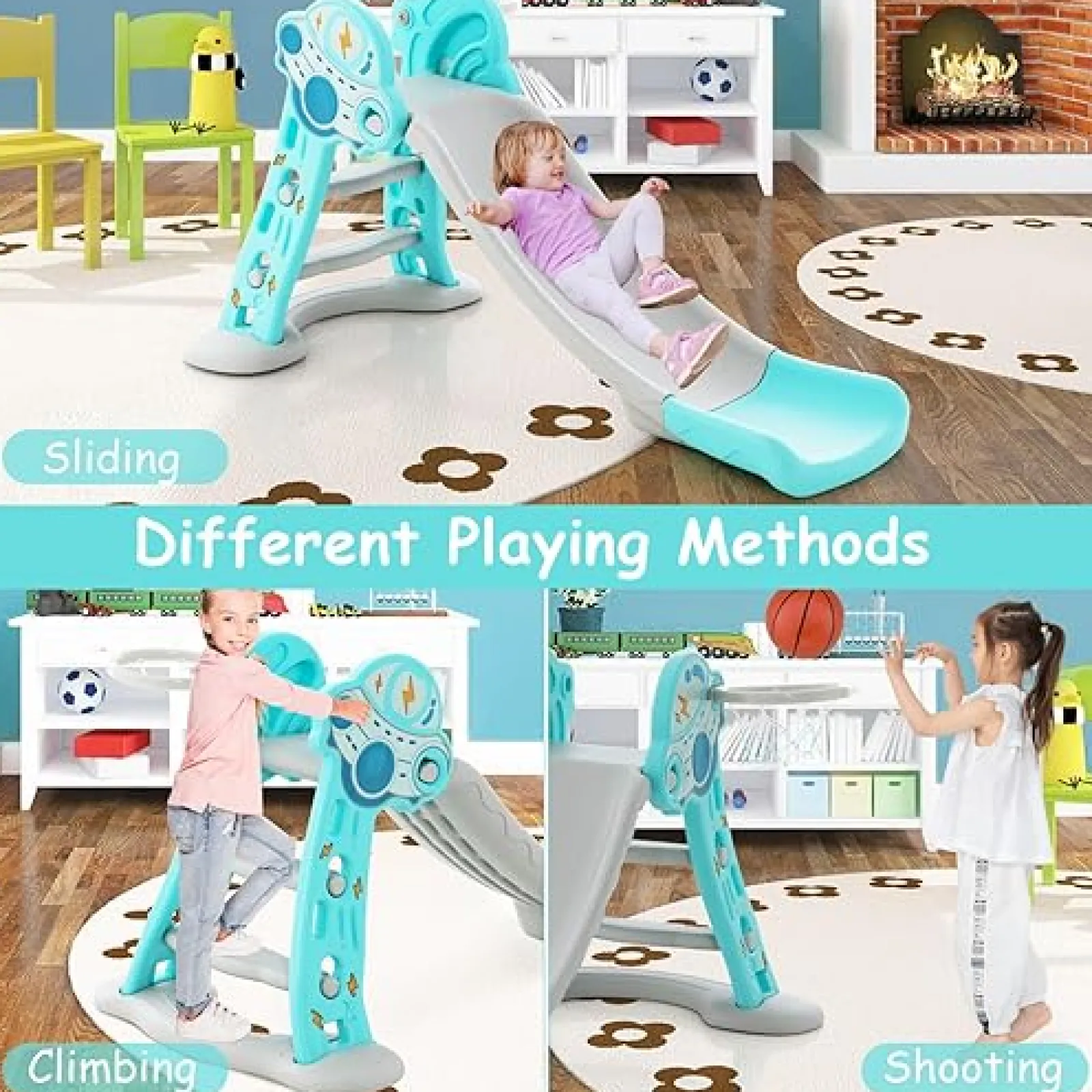 Little Helper Swing & Slide Sets & Garden Play & Trampolines | Activity Toys | 3-in-1 First Folding Slide | Garden Climber Slide Set & Basketball Hoop | Blue | 18m+