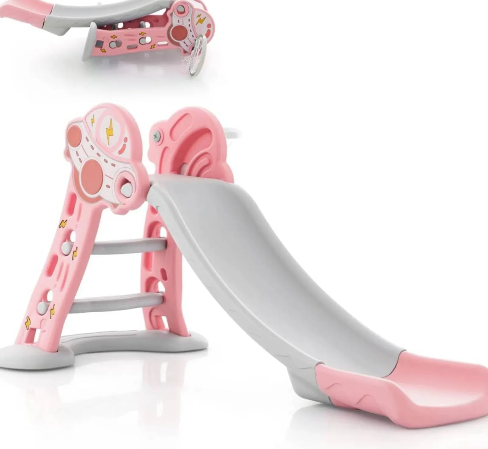 Little Helper Swing & Slide Sets & Garden Play & Trampolines | Activity Toys | 3-in-1 First Folding Slide | Garden Climber Slide Set & Basketball Hoop | Pink | 18m+