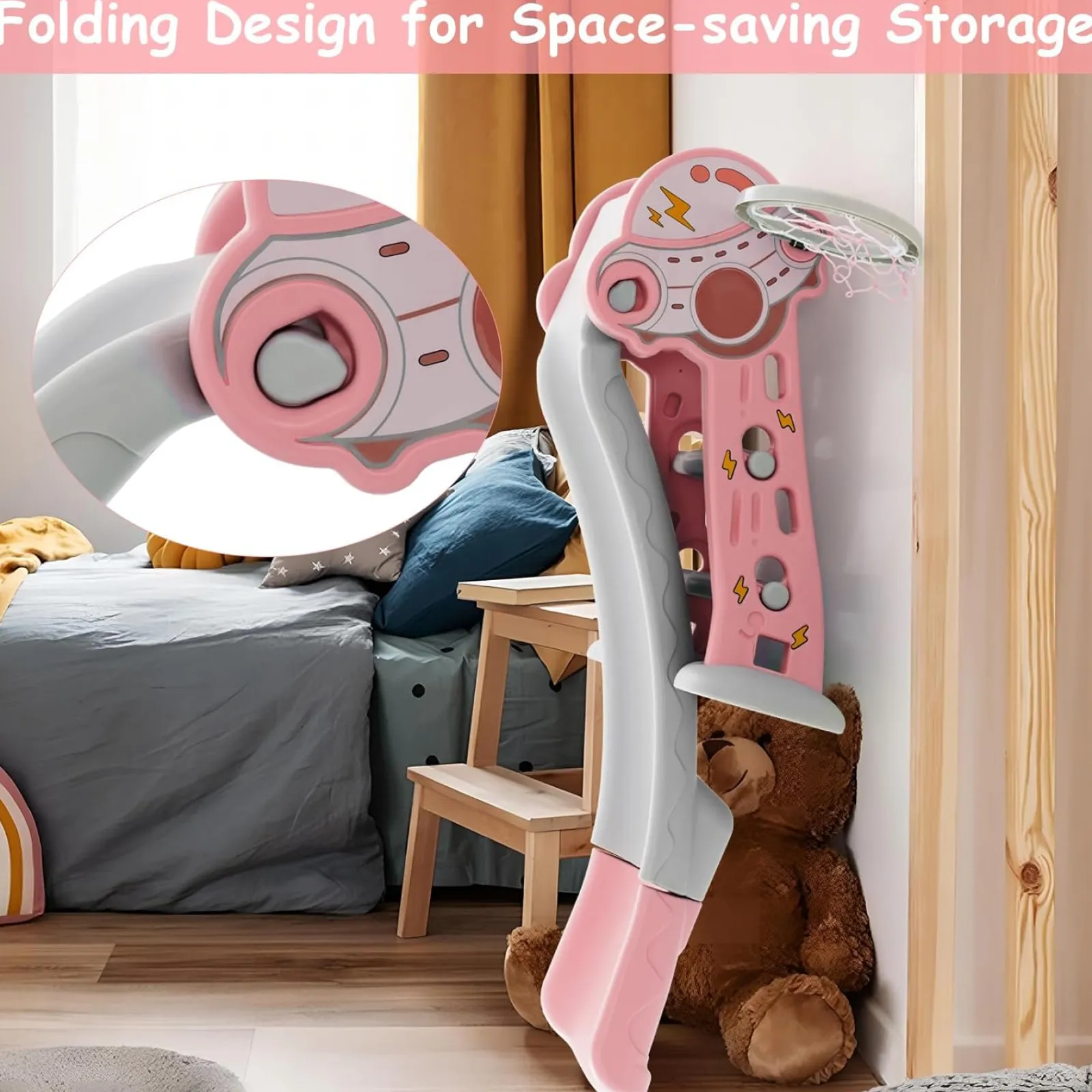 Little Helper Swing & Slide Sets & Garden Play & Trampolines | Activity Toys | 3-in-1 First Folding Slide | Garden Climber Slide Set & Basketball Hoop | Pink | 18m+