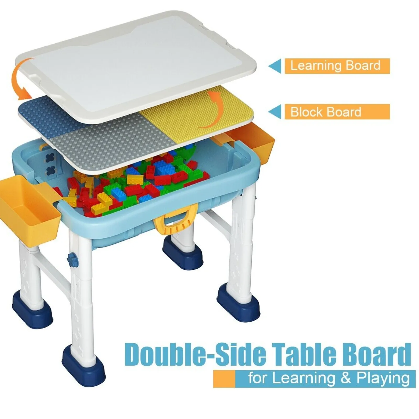 Little Helper Table & Chairs (plastic) | 6-in-1 Folding | Portable Height Adjustable Activity Table & Chair | 2-Sided Lego Tabletop & Storage Space | Building Block | 3 Years+