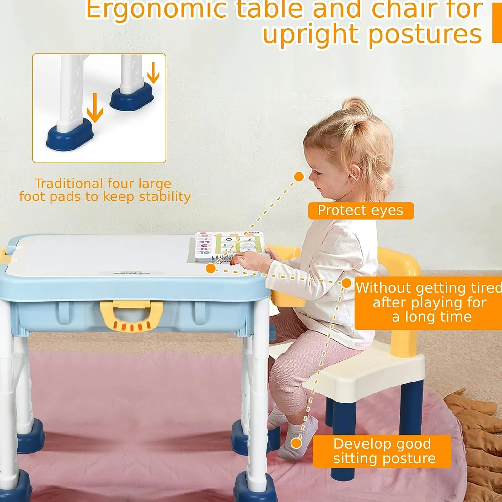 Little Helper Table & Chairs (plastic) | 6-in-1 Folding | Portable Height Adjustable Activity Table & Chair | 2-Sided Lego Tabletop & Storage Space | Building Block | 3 Years+