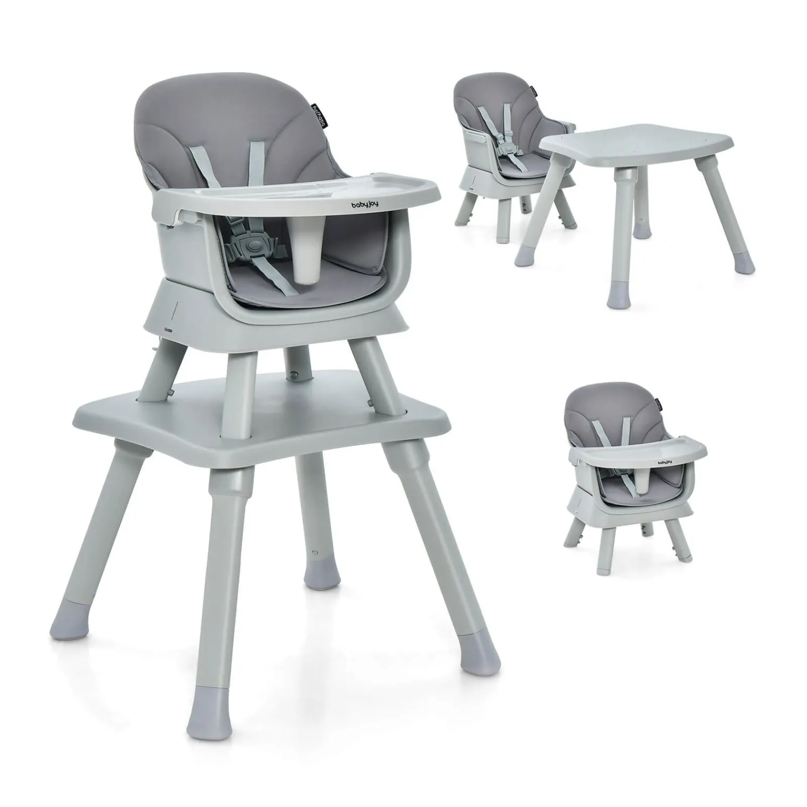 Little Helper High Chairs (plastic) | 6-in-1 Grow-with-me Baby High Chair | 5-Point Harness | Booster Seat | Table & Chair Set | Grey