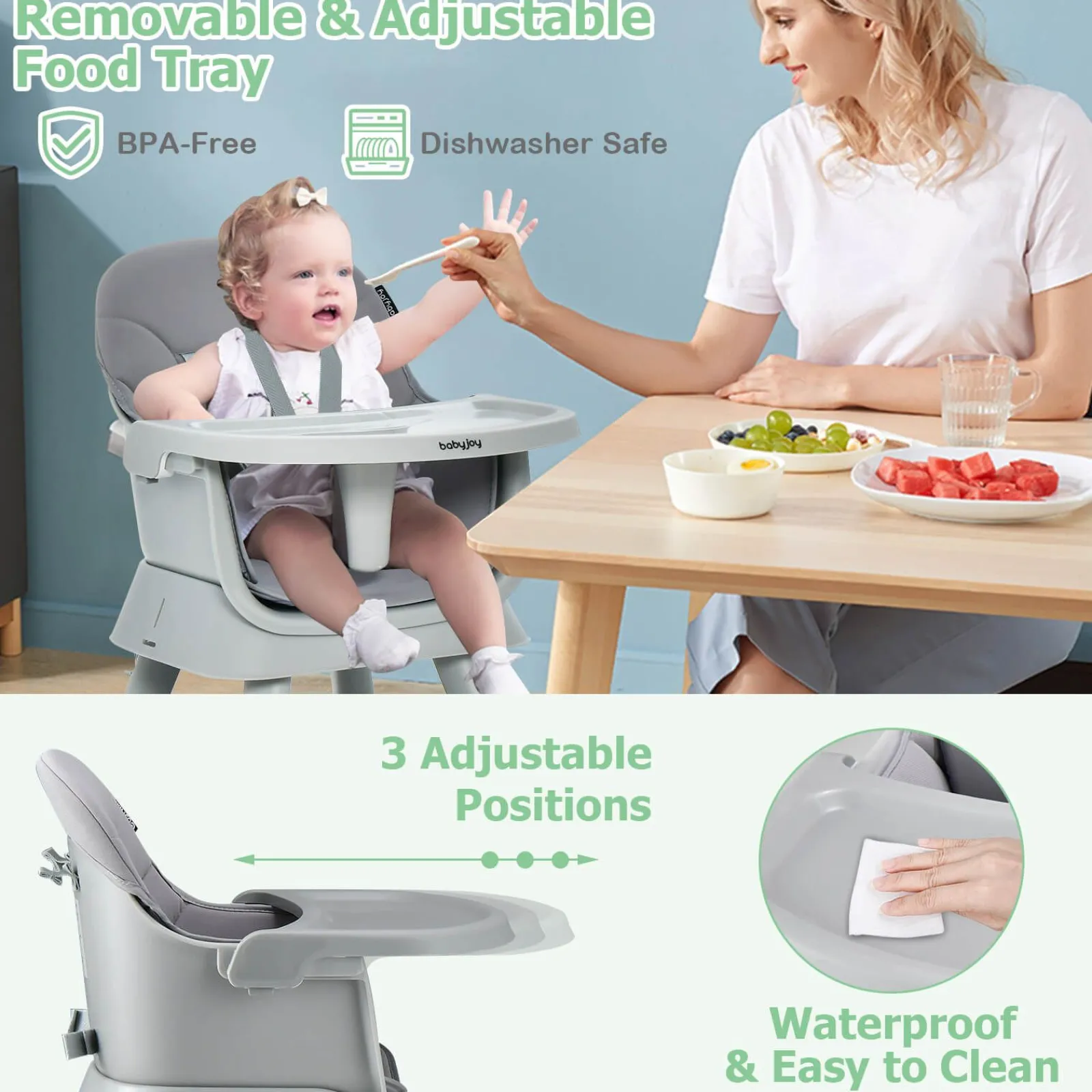 Little Helper High Chairs (plastic) | 6-in-1 Grow-with-me Baby High Chair | 5-Point Harness | Booster Seat | Table & Chair Set | Grey