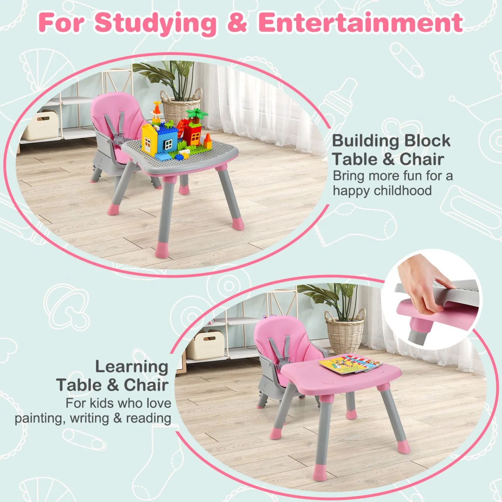 Little Helper High Chairs (plastic) | 6-in-1 Grow-with-me Baby High Chair | 5-Point Harness | Booster Seat | Table & Chair Set | Grey
