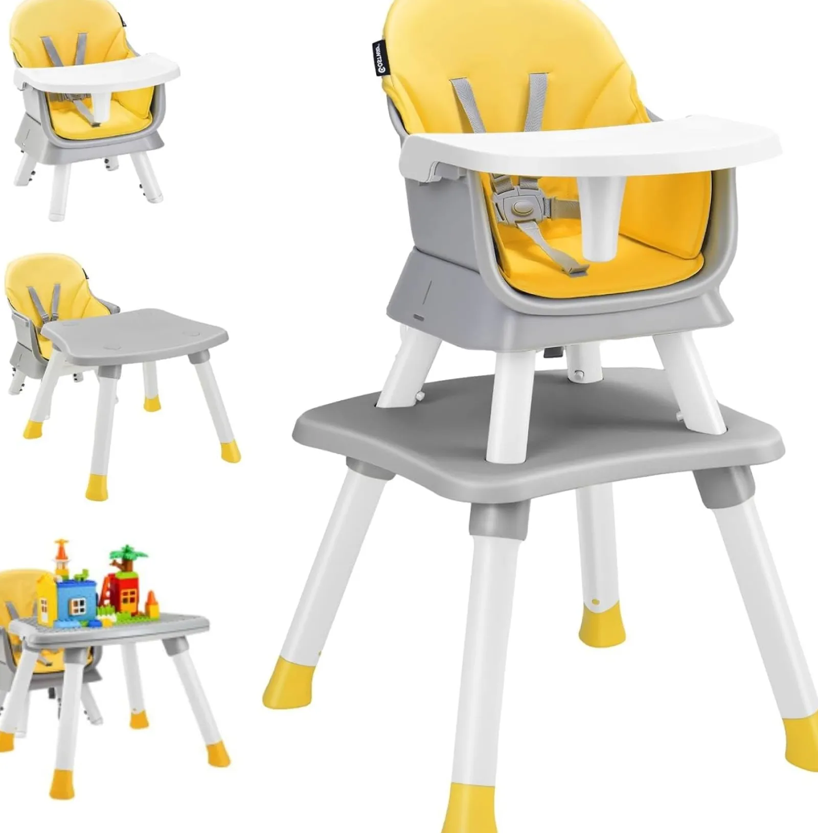 Little Helper High Chairs (plastic) | 6-in-1 Grow-with-me Baby High Chair | 5-Point Harness | Booster Seat | Table & Chair Set | Grey