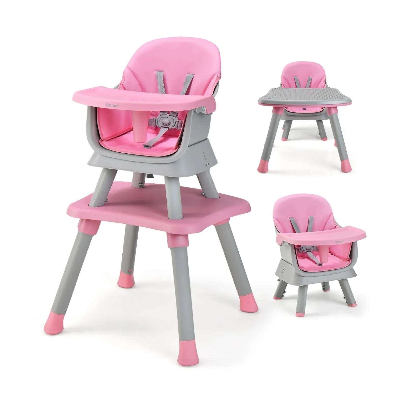 Little Helper High Chairs (plastic) | 6-in-1 Grow-with-me Baby High Chair | 5-Point Harness | Booster Seat | Table & Chair Set | Pink