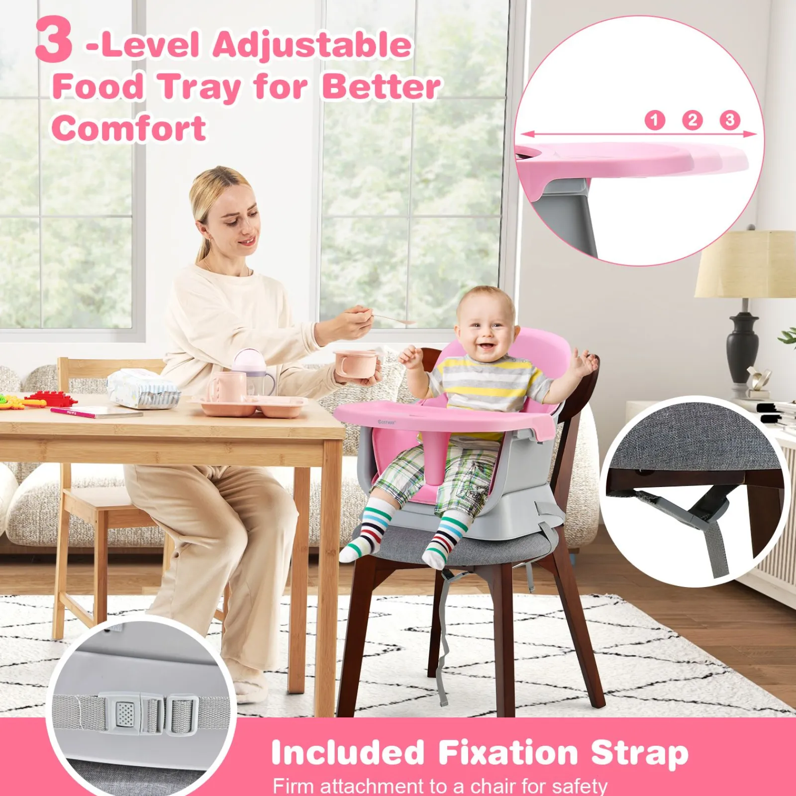 Little Helper High Chairs (plastic) | 6-in-1 Grow-with-me Baby High Chair | 5-Point Harness | Booster Seat | Table & Chair Set | Pink